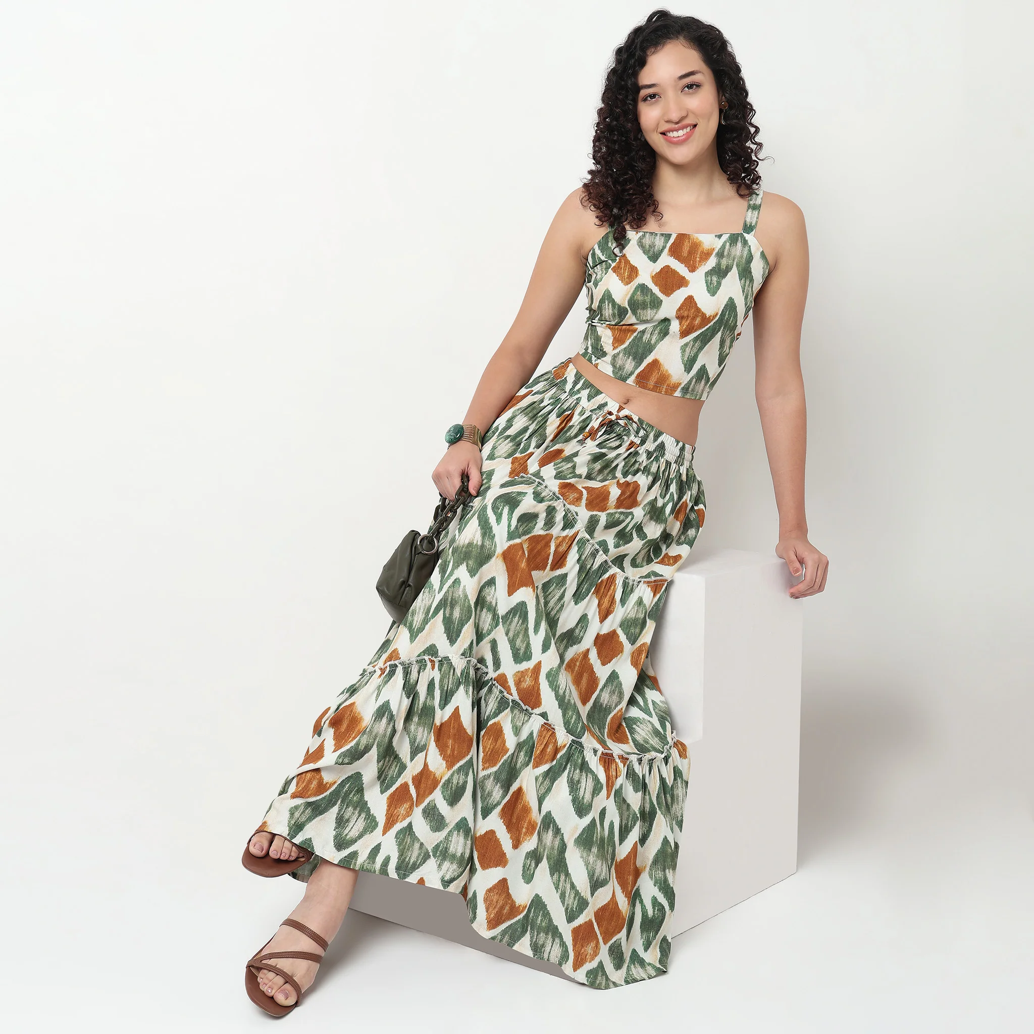 Printed Strappy Crop Top