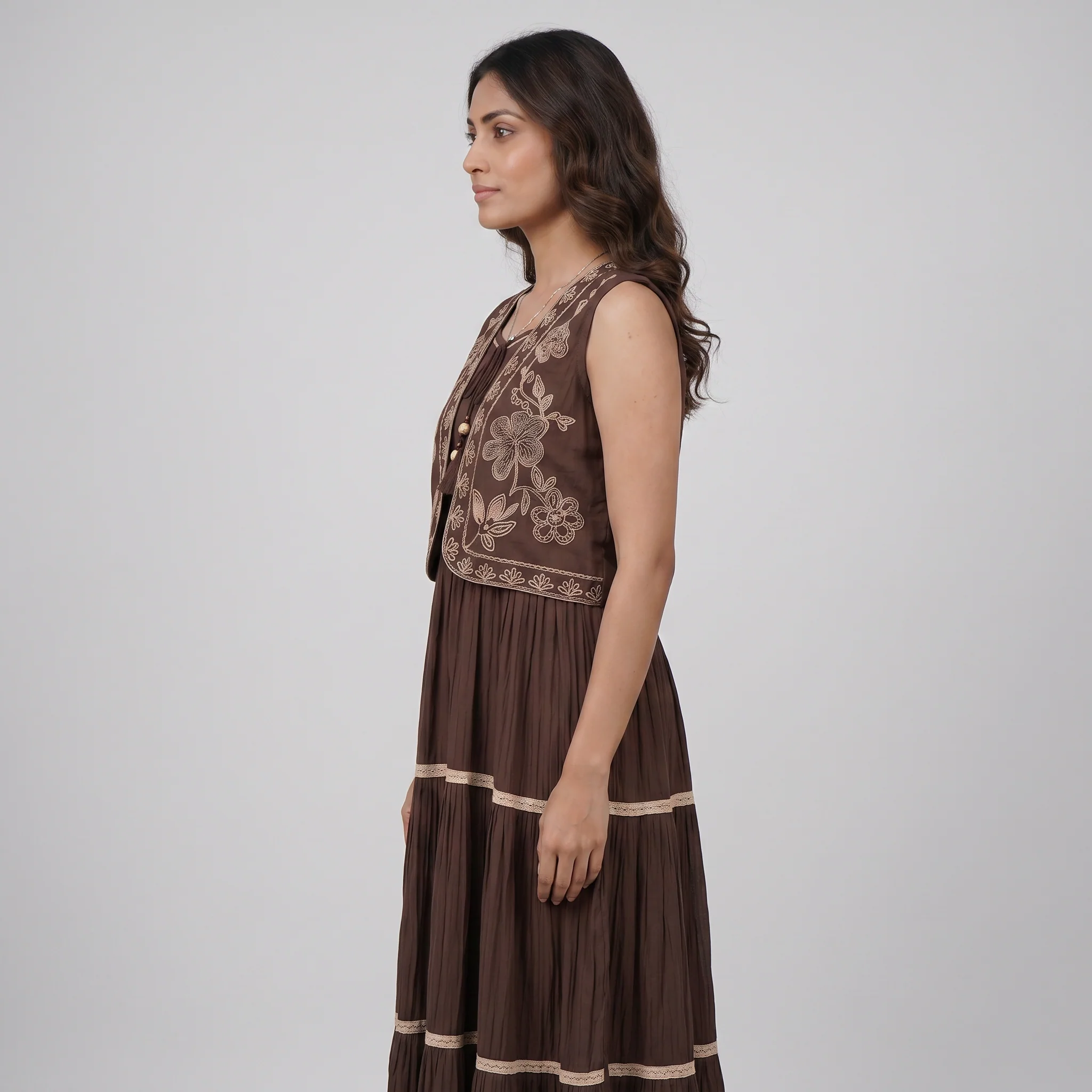 Strappy Tiered Dress With Embroidered Shrug - Image 2