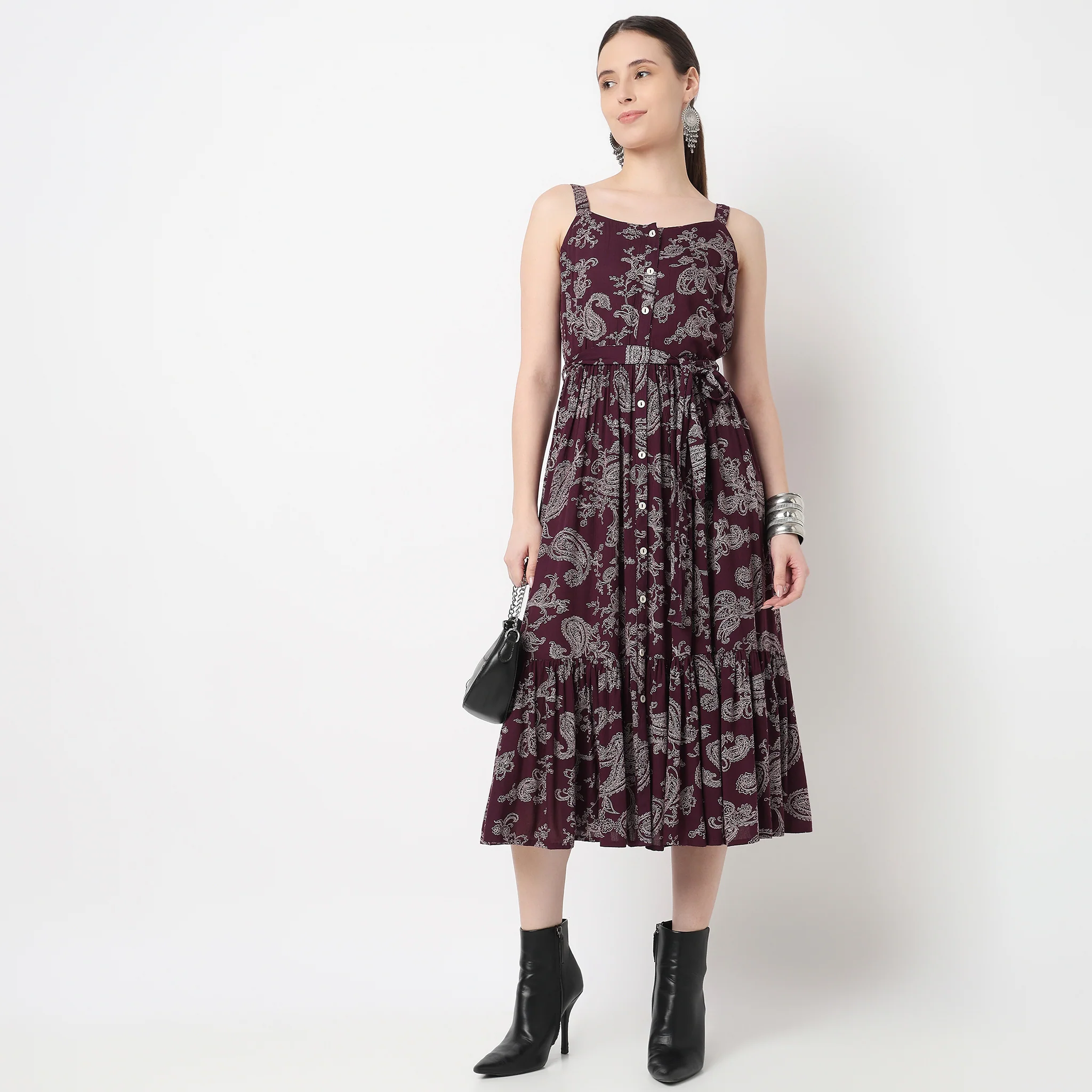 Strappy Tiered Flared Dress
