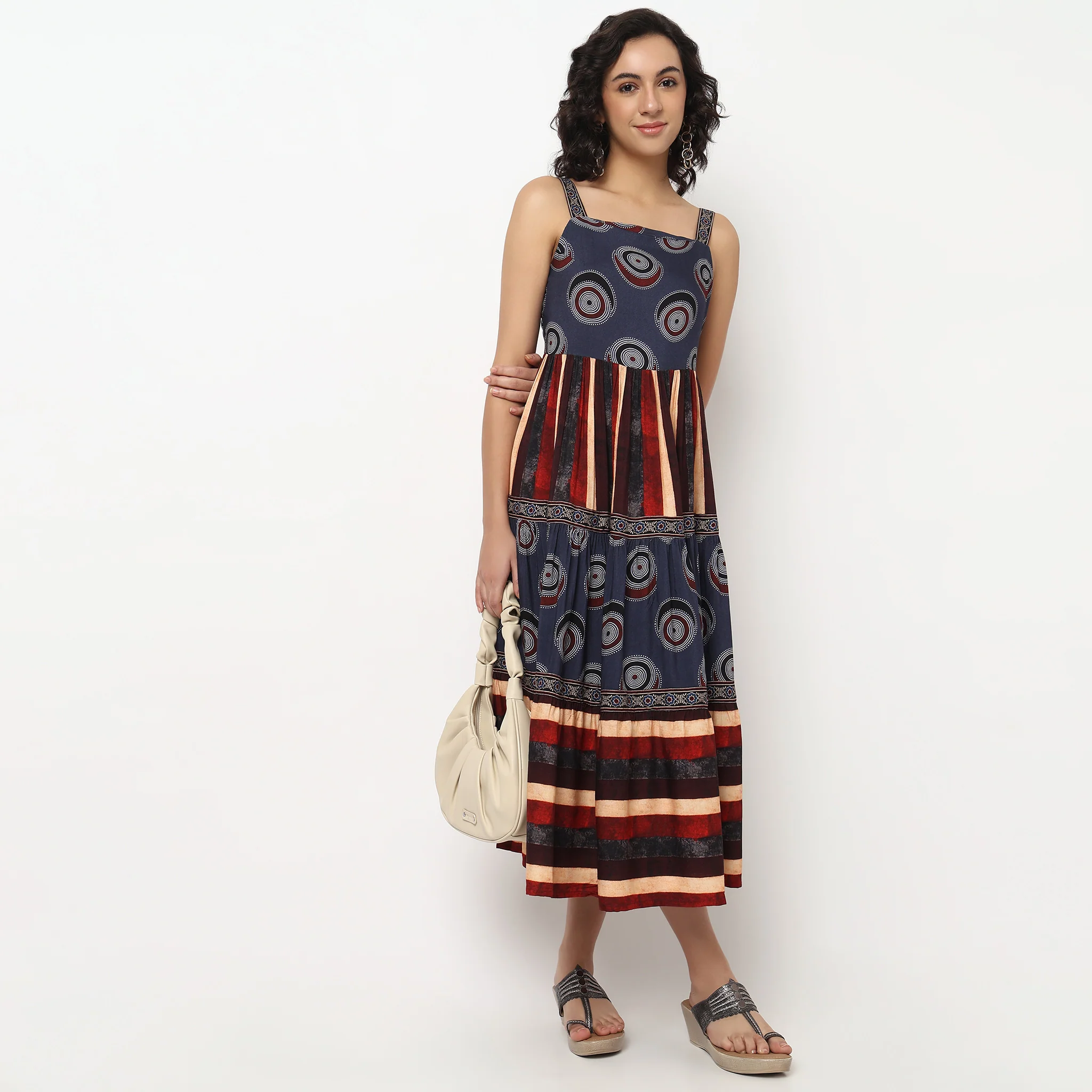 Printed Strappy Tiered Dress
