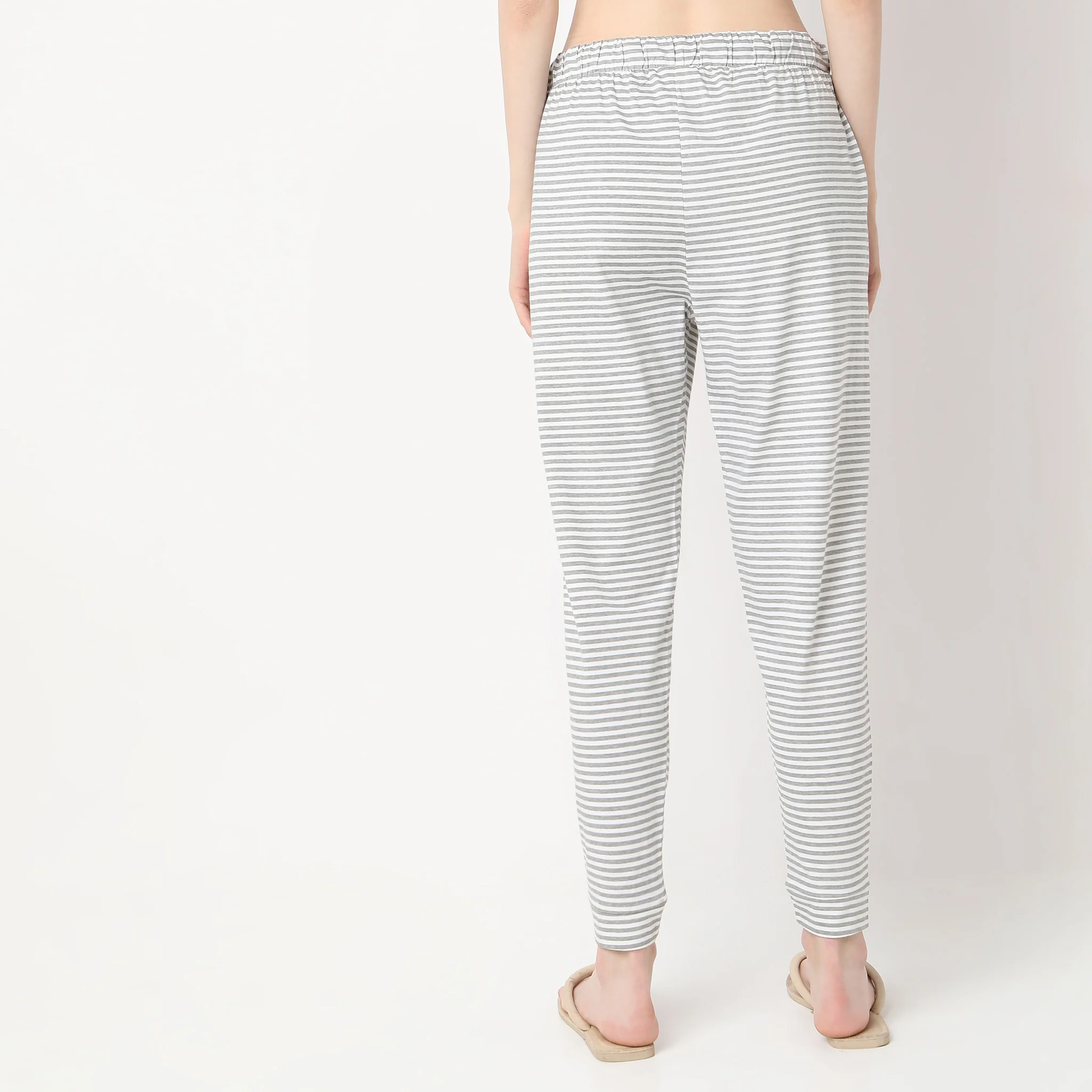 Striped Ankle Length Mid Rise Lounge Joggers - Image 3