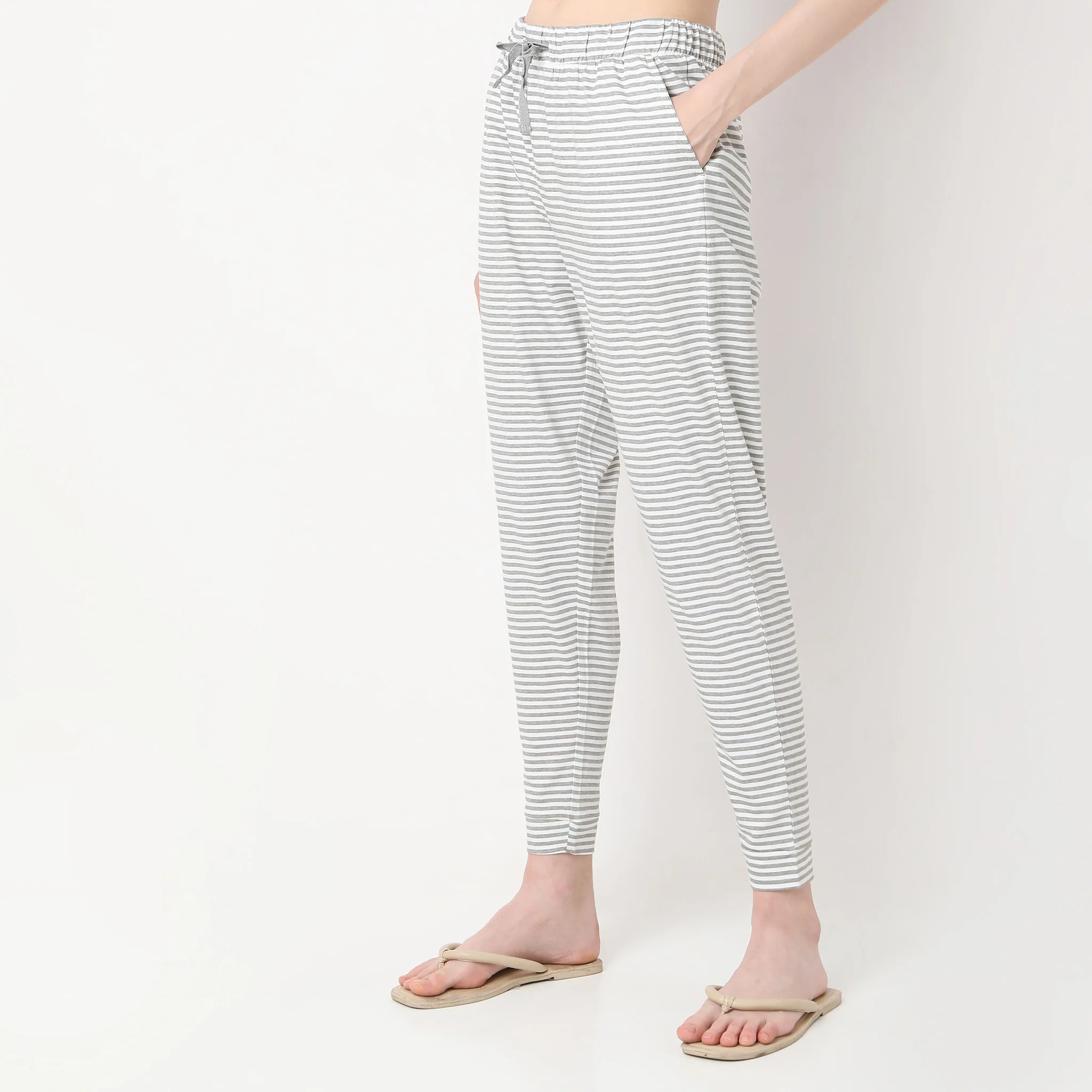Striped Ankle Length Mid Rise Lounge Joggers - Image 5
