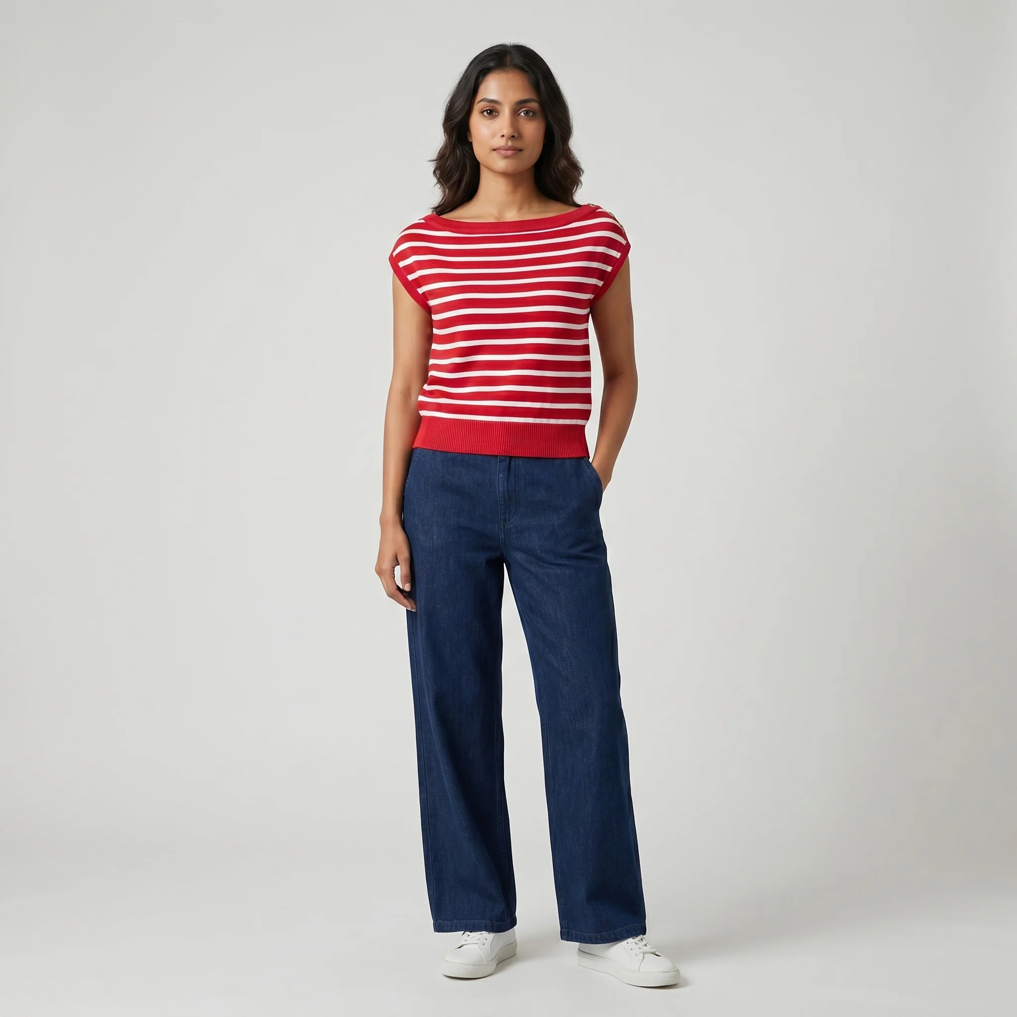 Striped Boat Neck Cropped T-Shirt