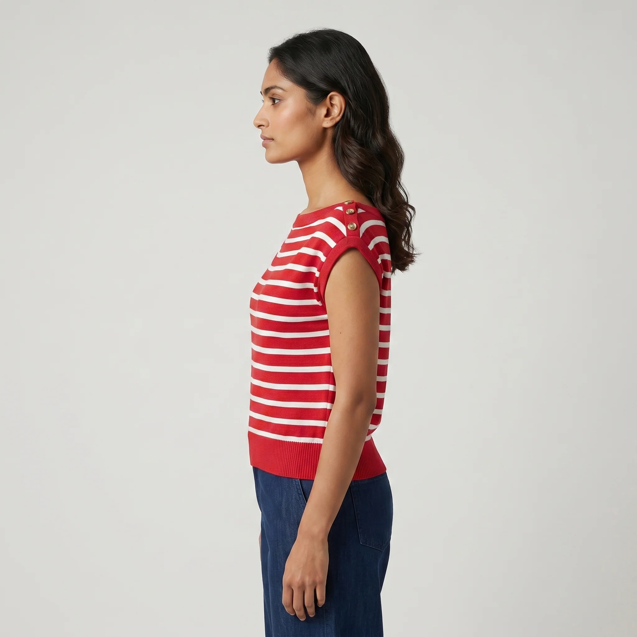 Striped Boat Neck Cropped T-Shirt - Image 2