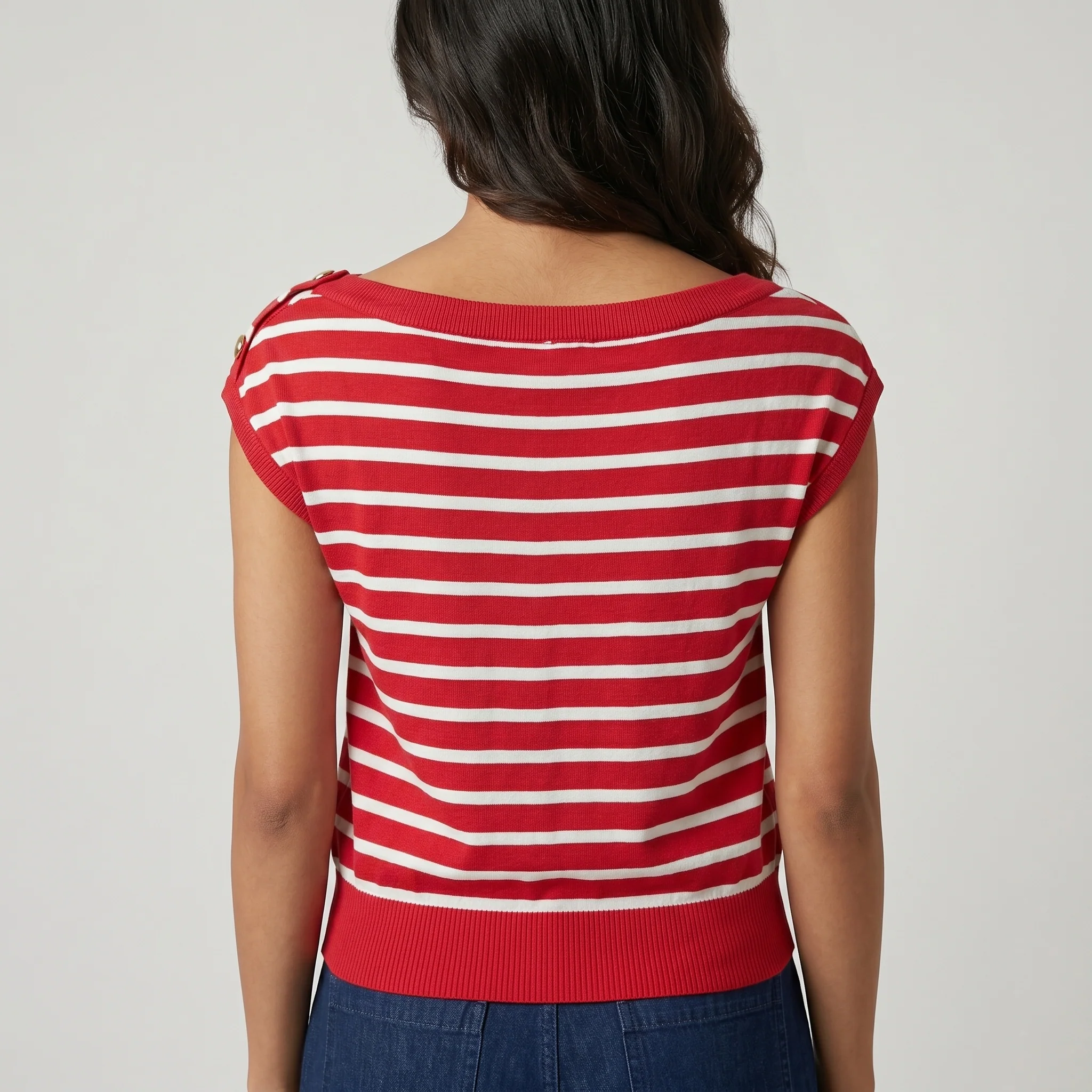 Striped Boat Neck Cropped T-Shirt - Image 3
