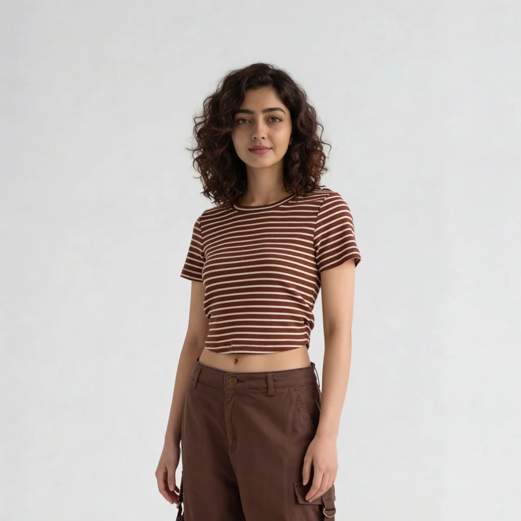 Striped Boxy Fit Cropped T-Shirt - Image 5
