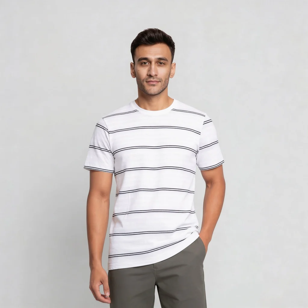 Striped Crew Neck Bae T-Shirt - Image 2