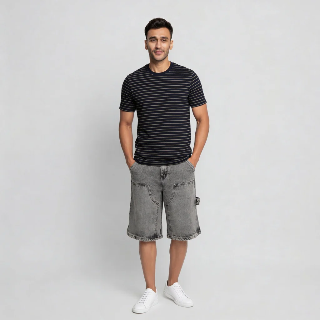 Striped Crew Neck Bae T-Shirt