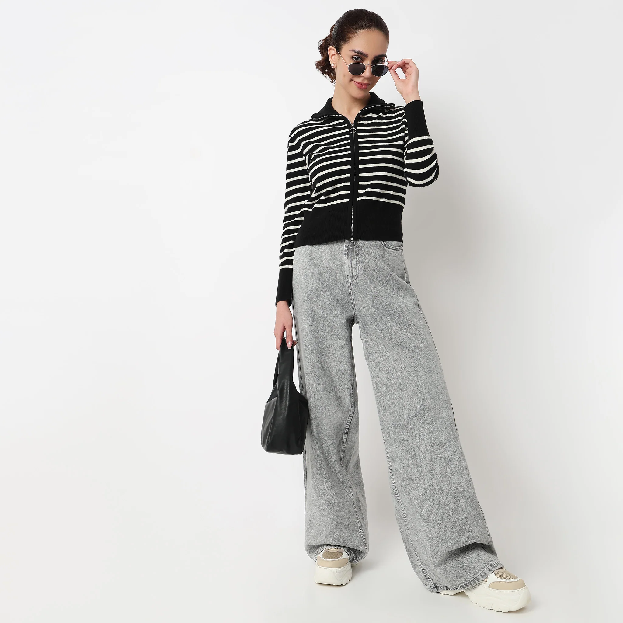 Striped Cropped Flat Knit Top