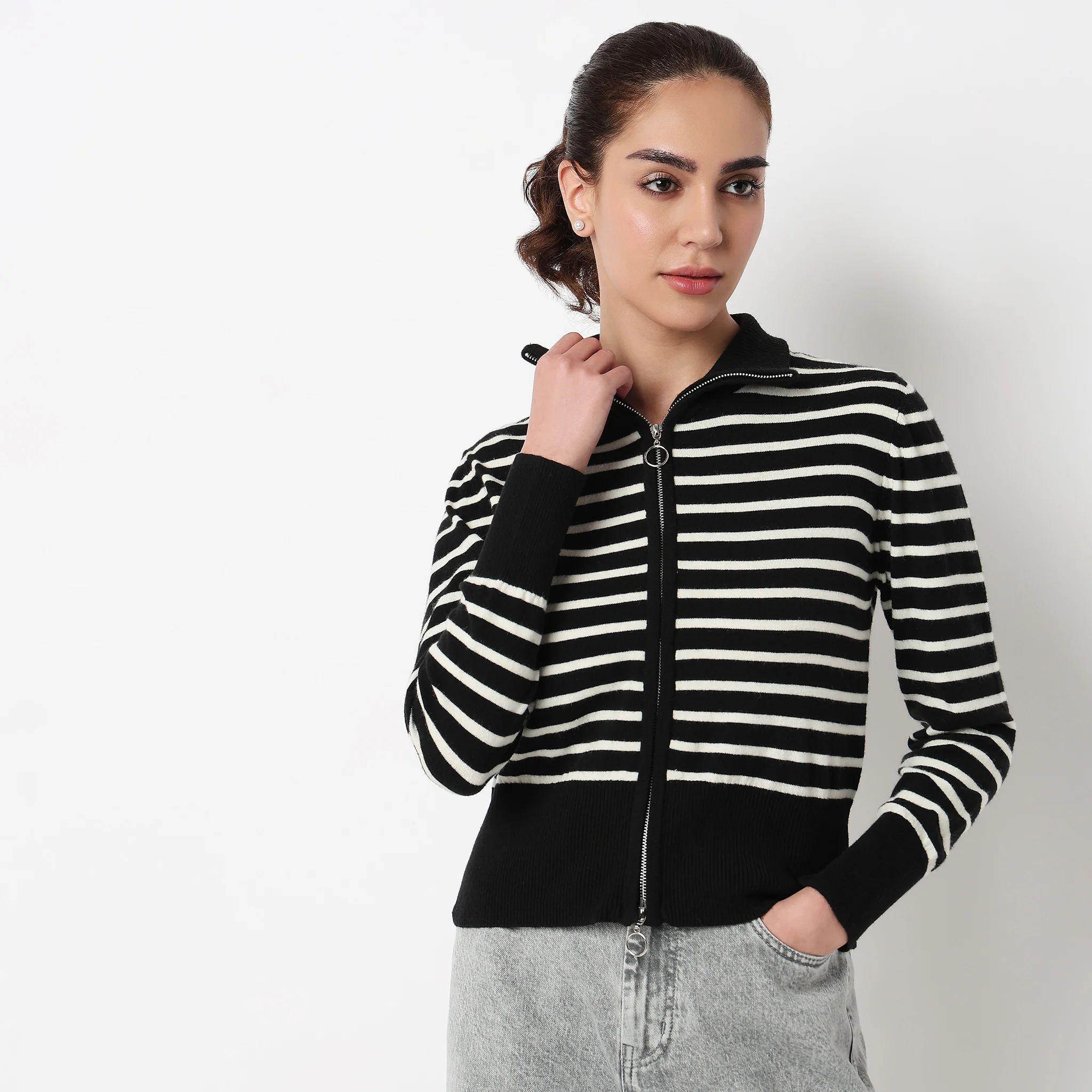 Striped Cropped Flat Knit Top - Image 2