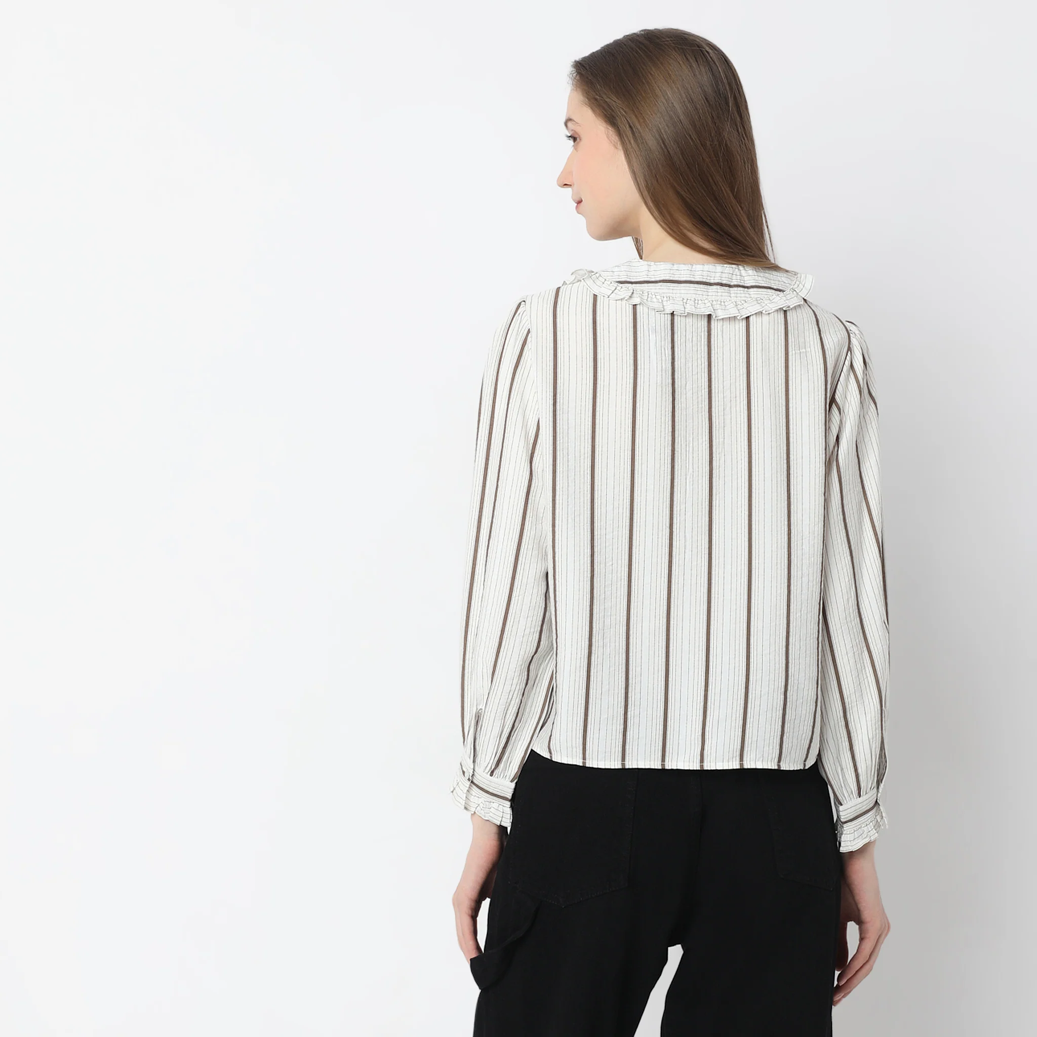 Striped Full-Sleeve Layered Collar Casual Shirt - Image 3