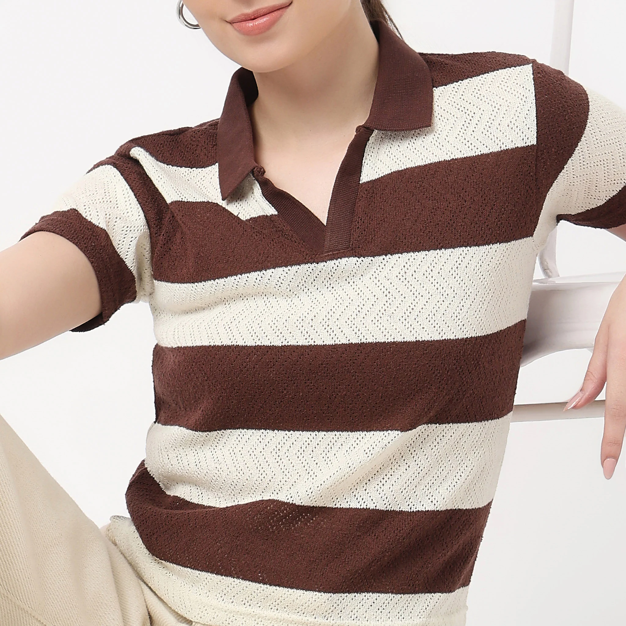 Striped Polo Crop Tee - Image 4