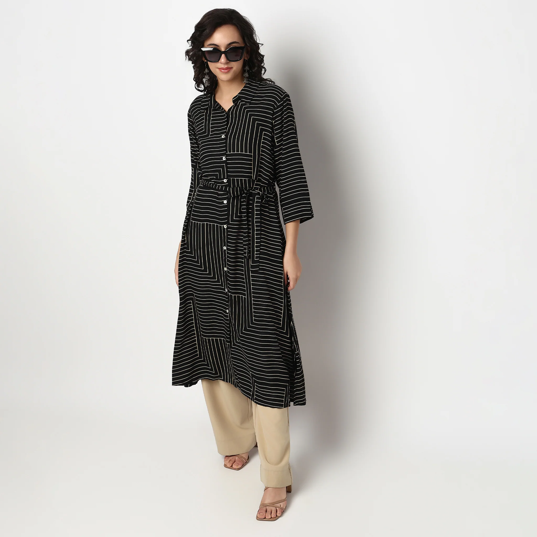 Striped Shirt Collar Kurta