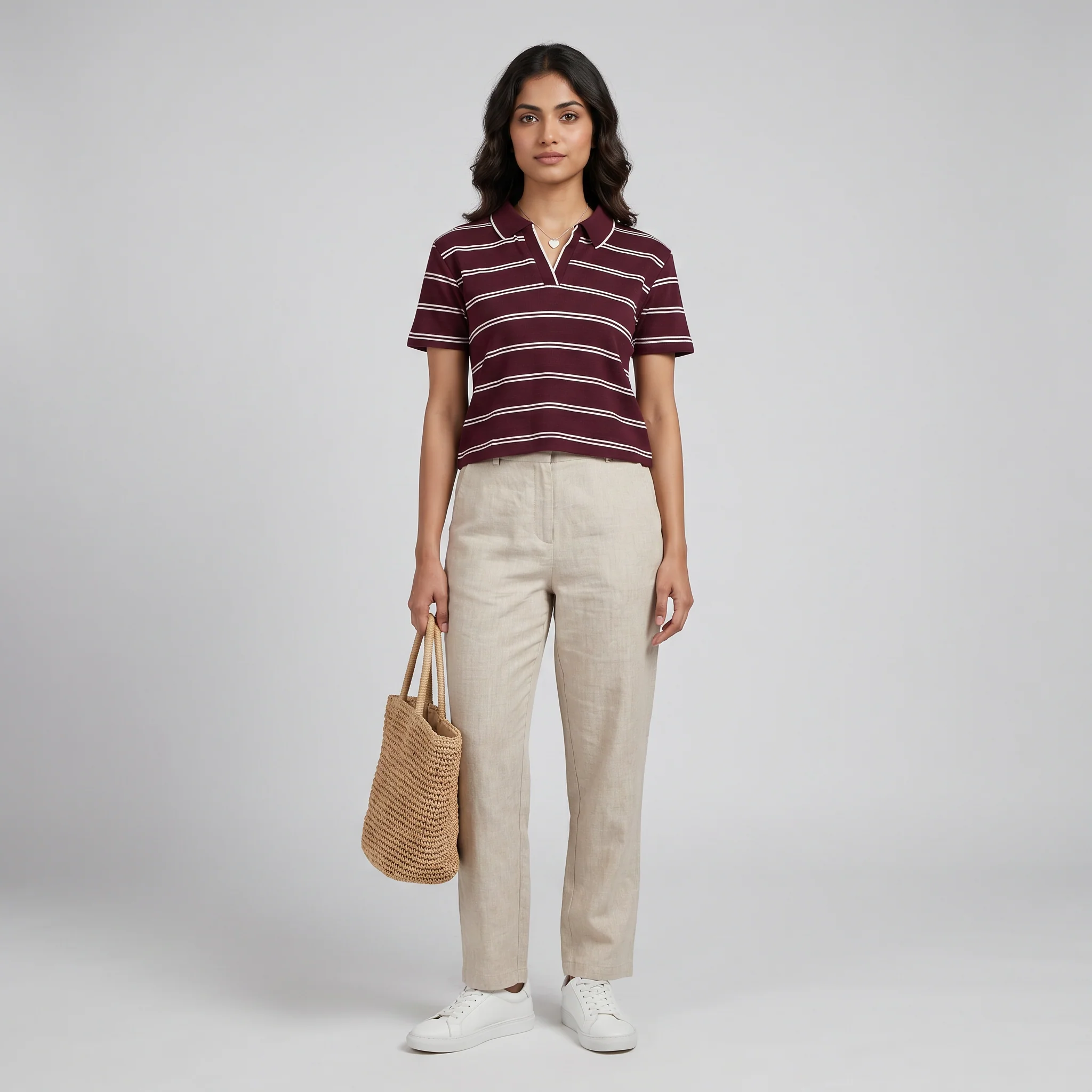 Striped Slim Fit Crop Polo T-Shirt - Image 6