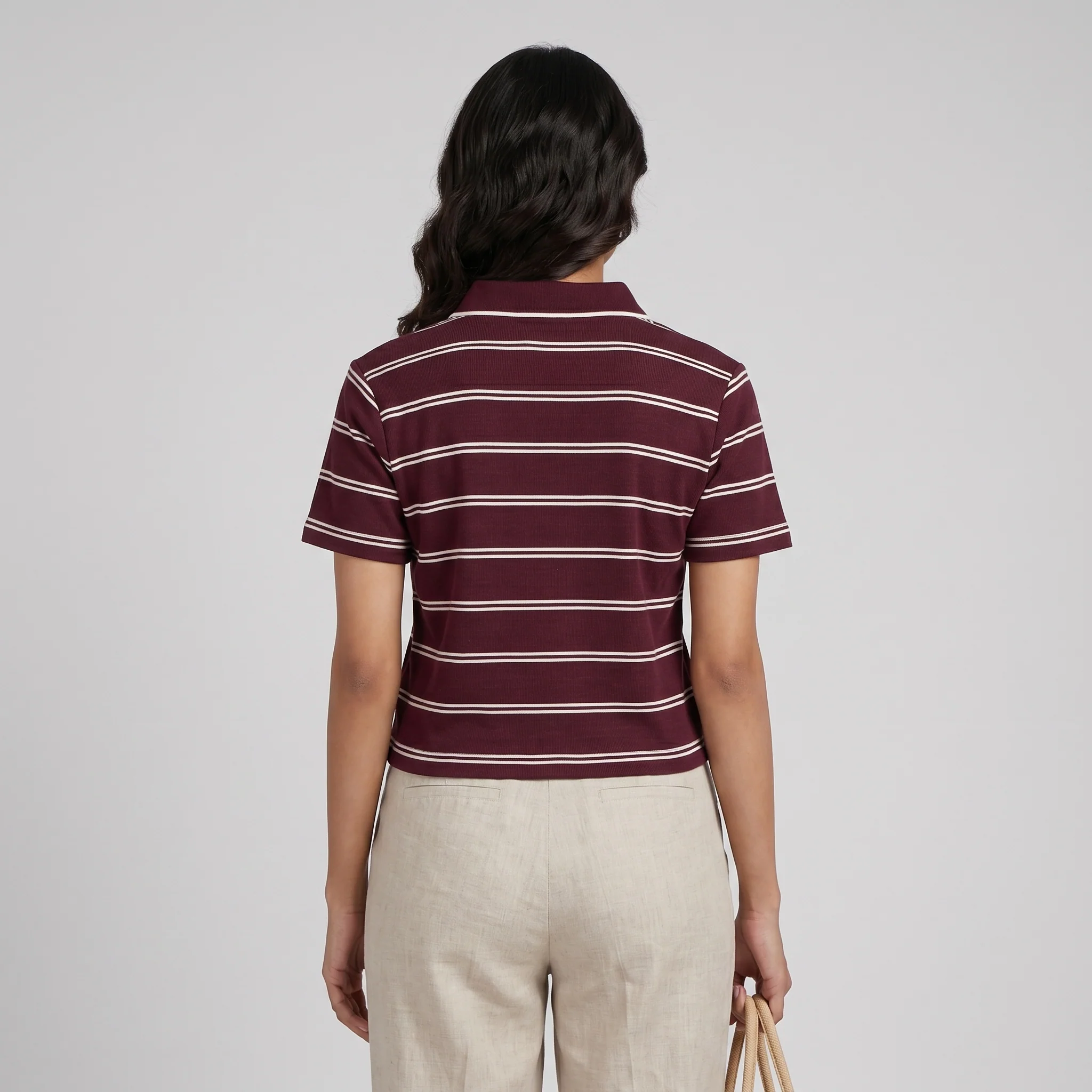 Striped Slim Fit Crop Polo T-Shirt - Image 8