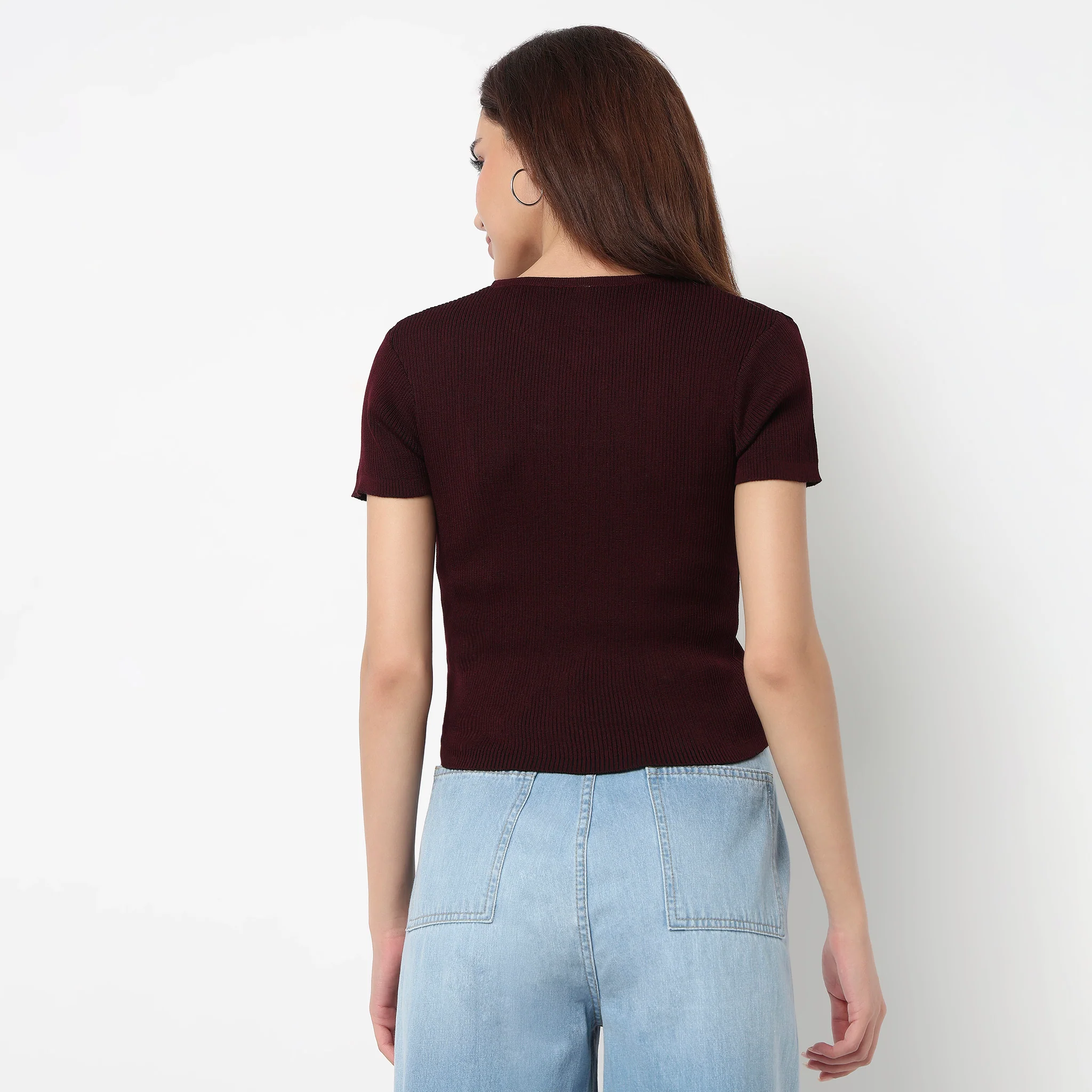 Structured Cropped Flatknit Sweater - Image 3