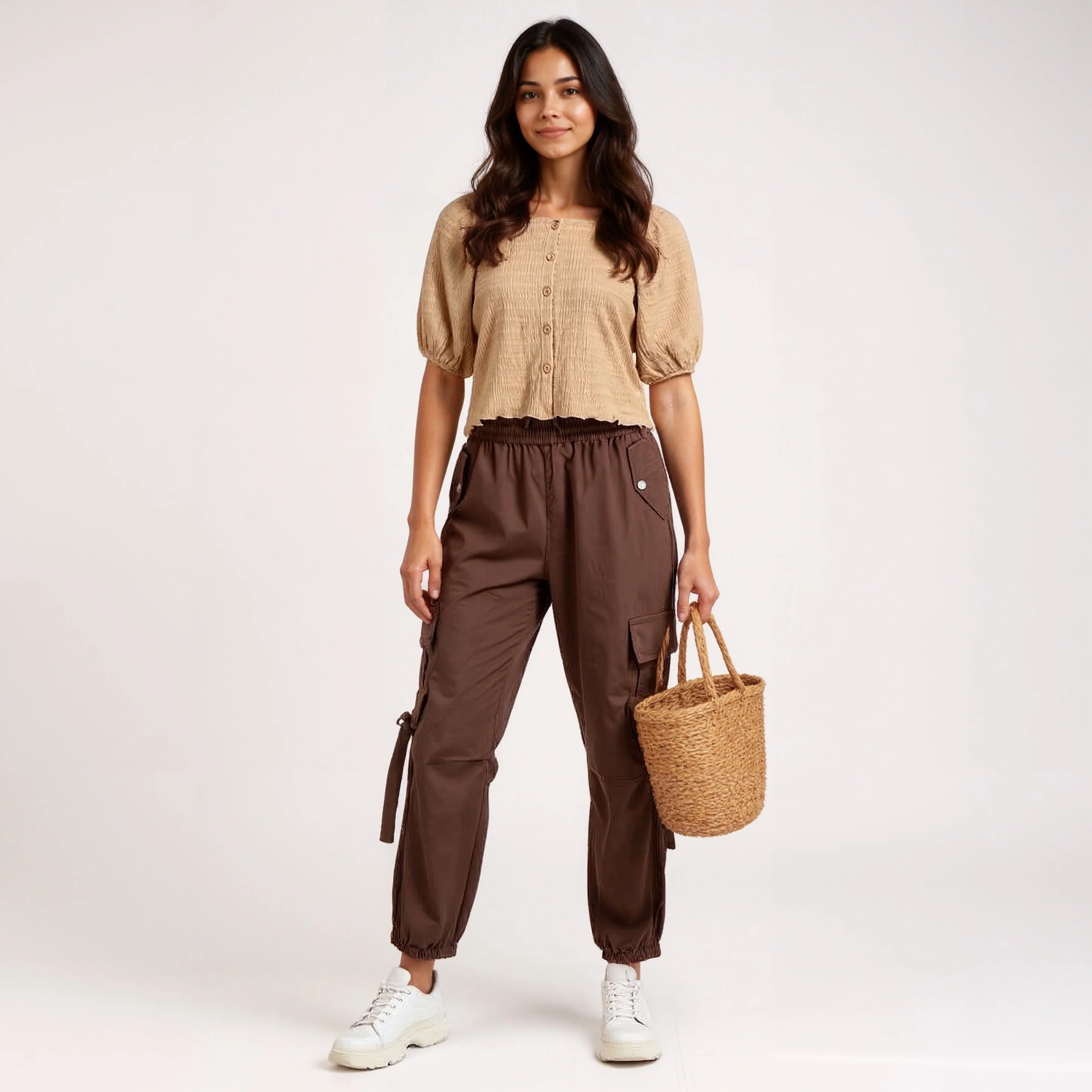 Structured Cropped Top with Puff Sleeves - Image 11