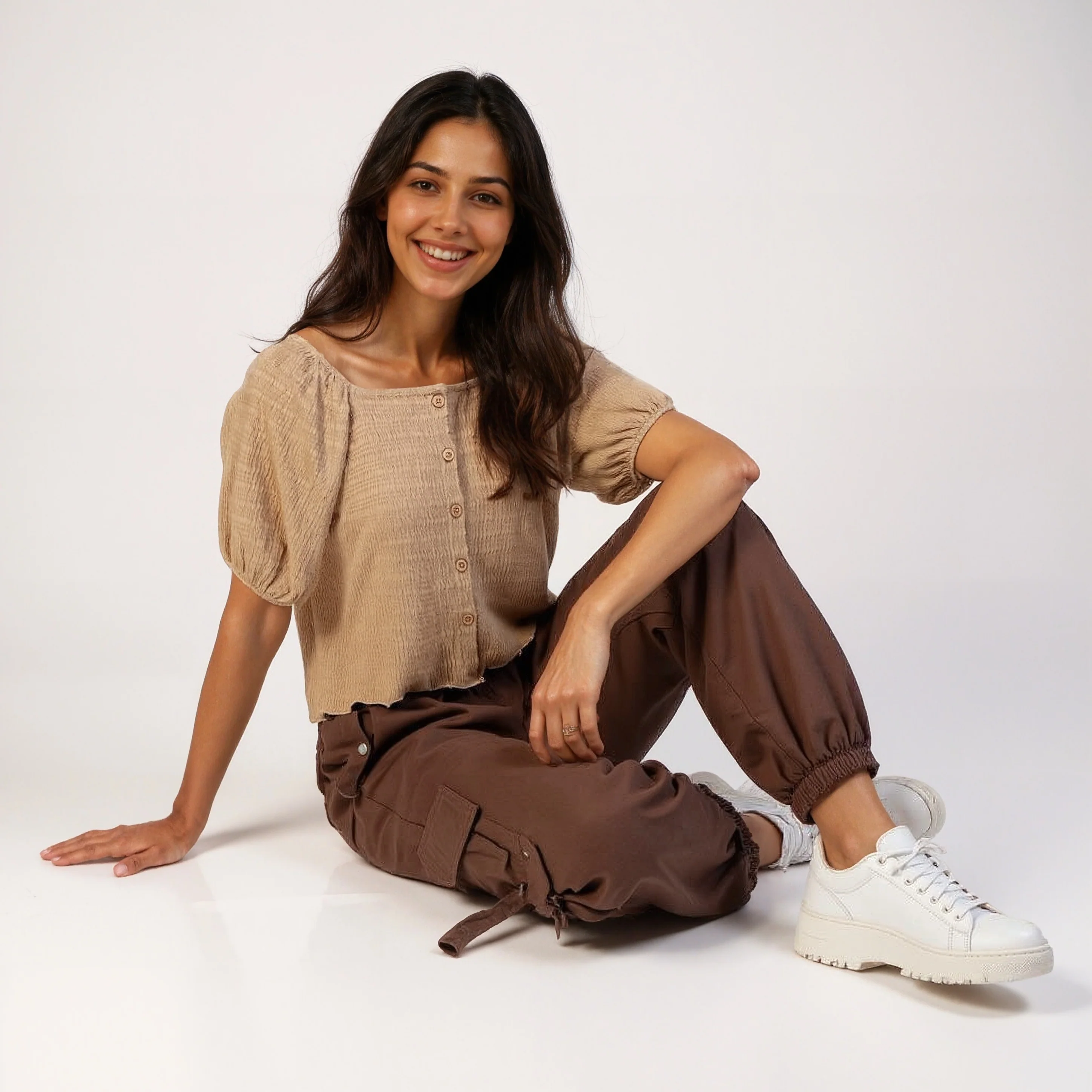 Structured Cropped Top with Puff Sleeves - Image 12