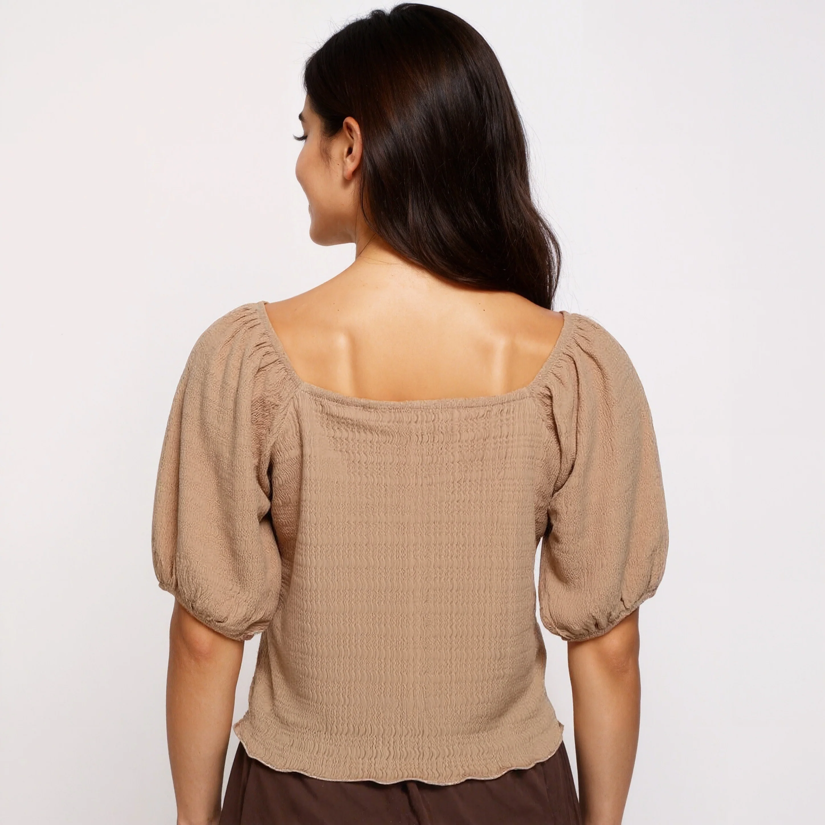 Structured Cropped Top with Puff Sleeves - Image 14