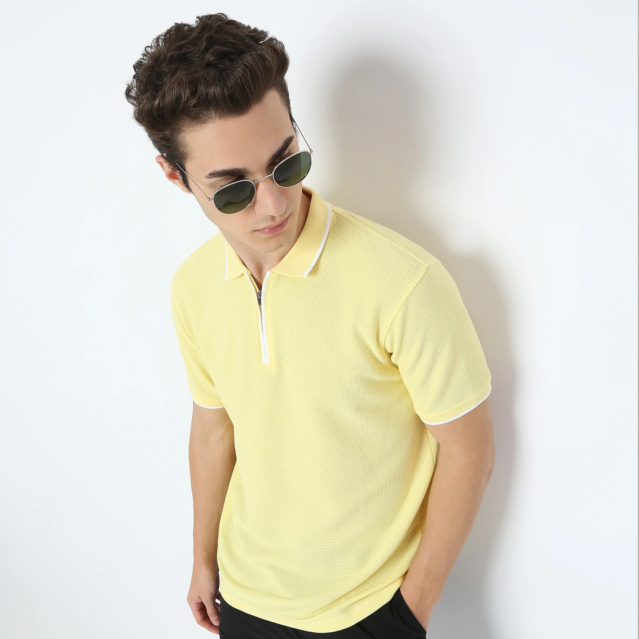 Smart Polo™ - Micro Waffle Knit Structure With modern Tipping and Zip Neck - Image 11