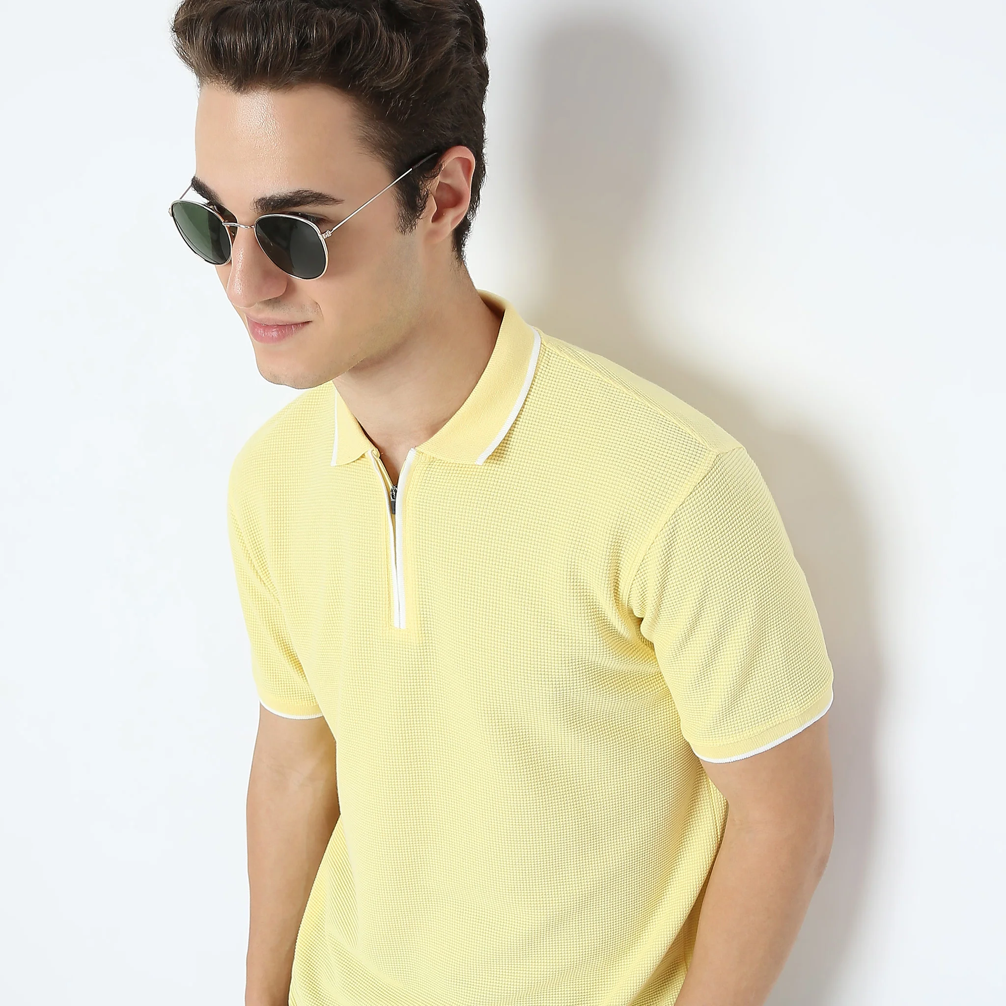 Smart Polo™ - Micro Waffle Knit Structure With modern Tipping and Zip Neck - Image 15