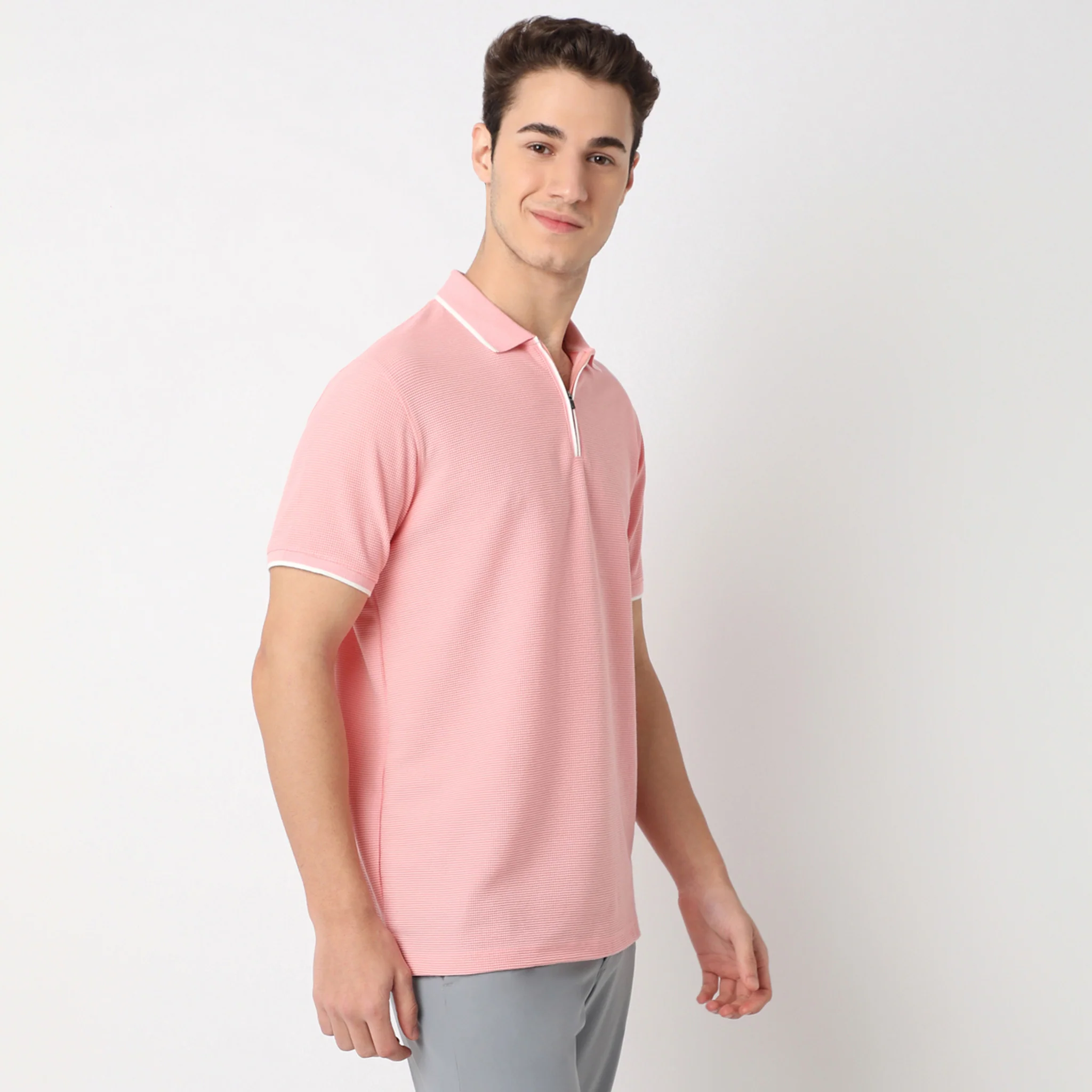 Smart Polo™ - Micro Waffle Knit Structure With modern Tipping and Zip Neck - Image 19