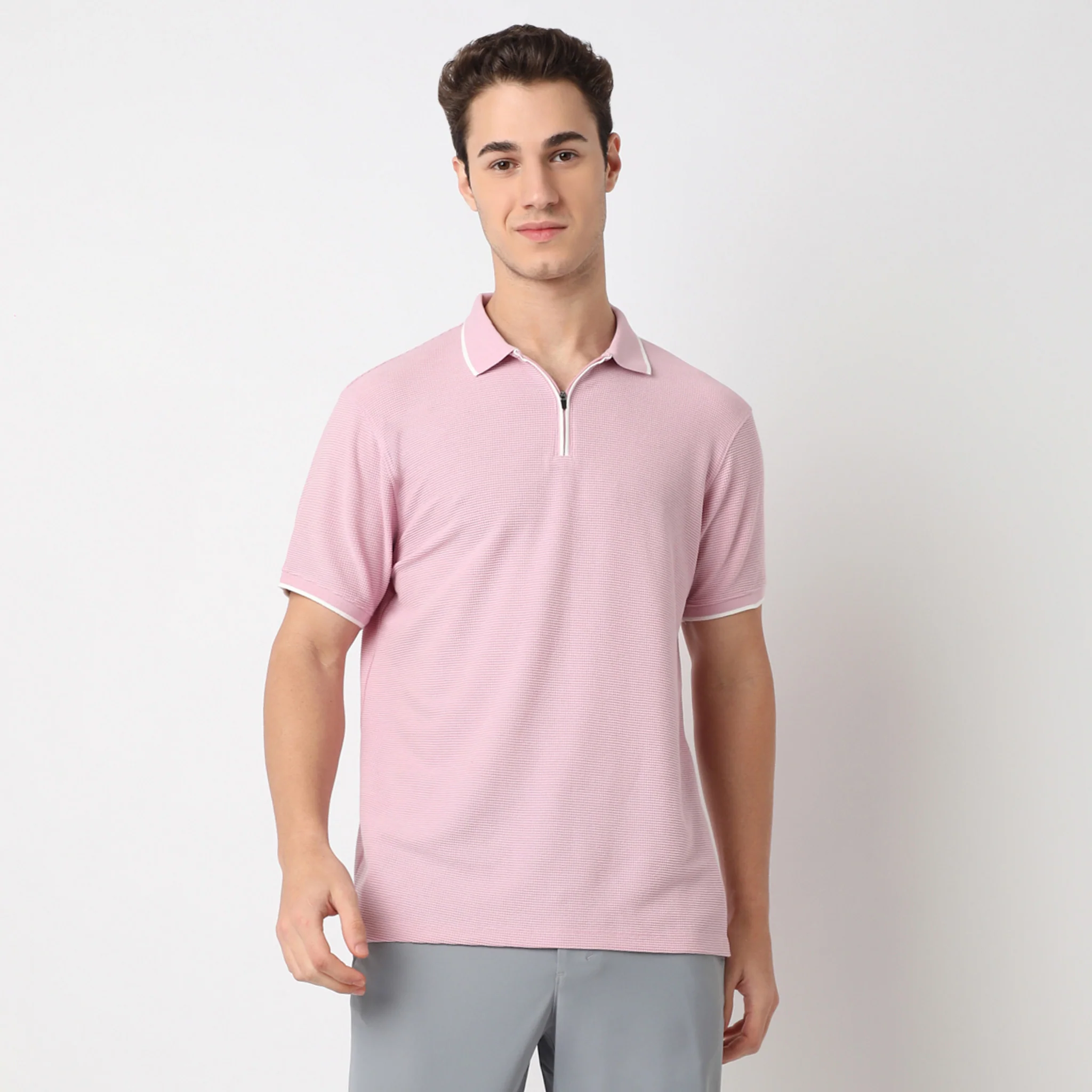 Smart Polo™ - Micro Waffle Knit Structure With modern Tipping and Zip Neck - Image 22