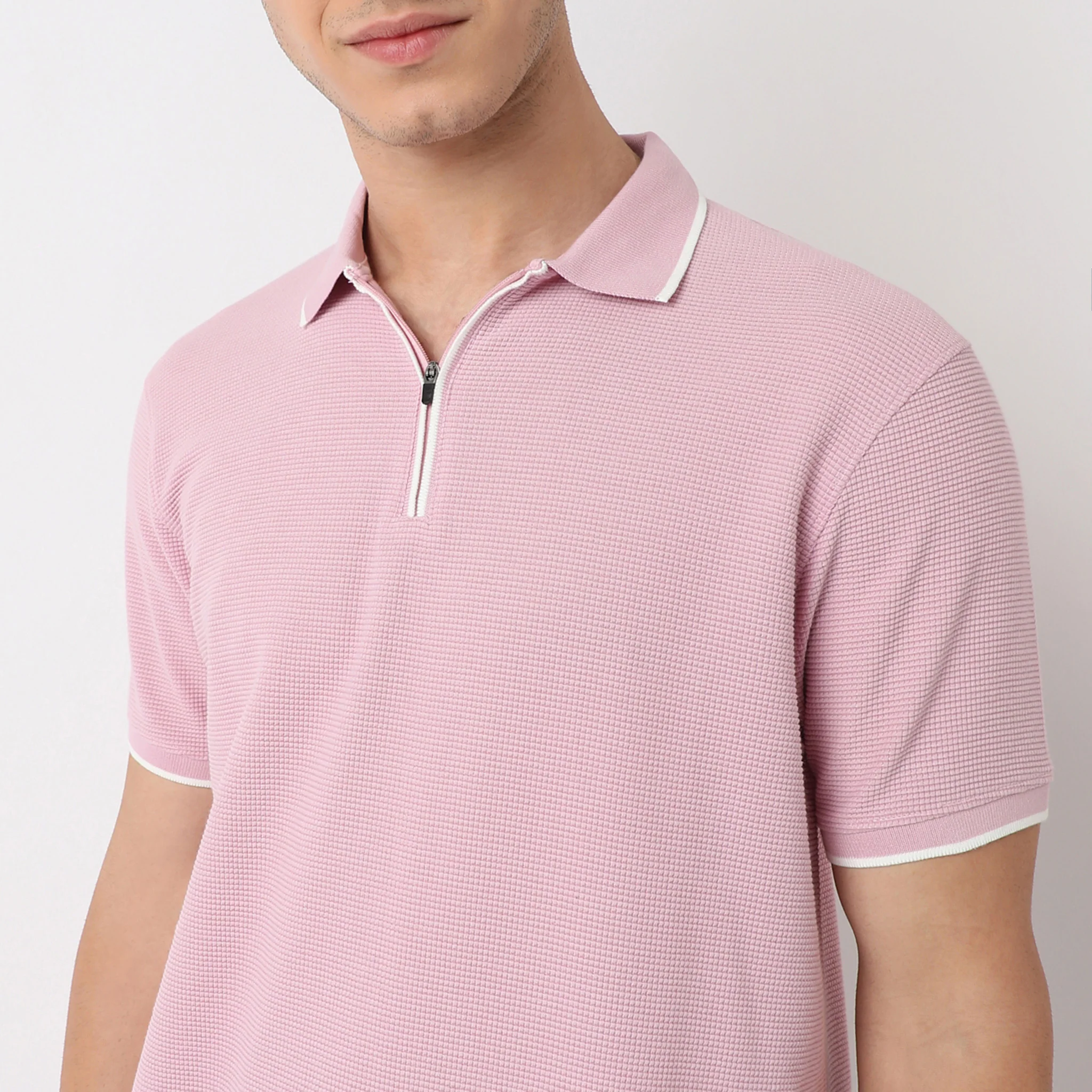 Smart Polo™ - Micro Waffle Knit Structure With modern Tipping and Zip Neck - Image 25