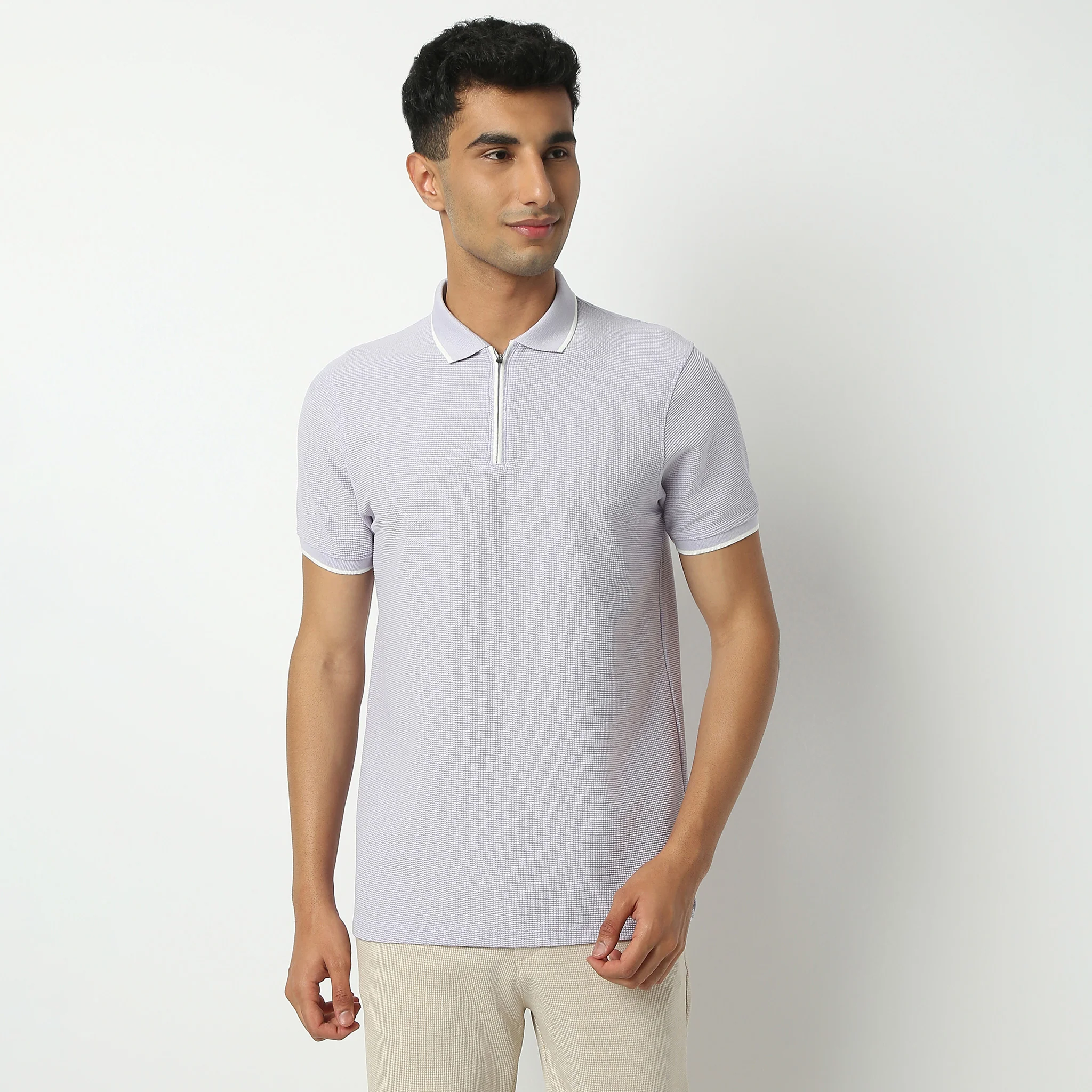 Smart Polo™ - Micro Waffle Knit Structure With modern Tipping and Zip Neck - Image 27