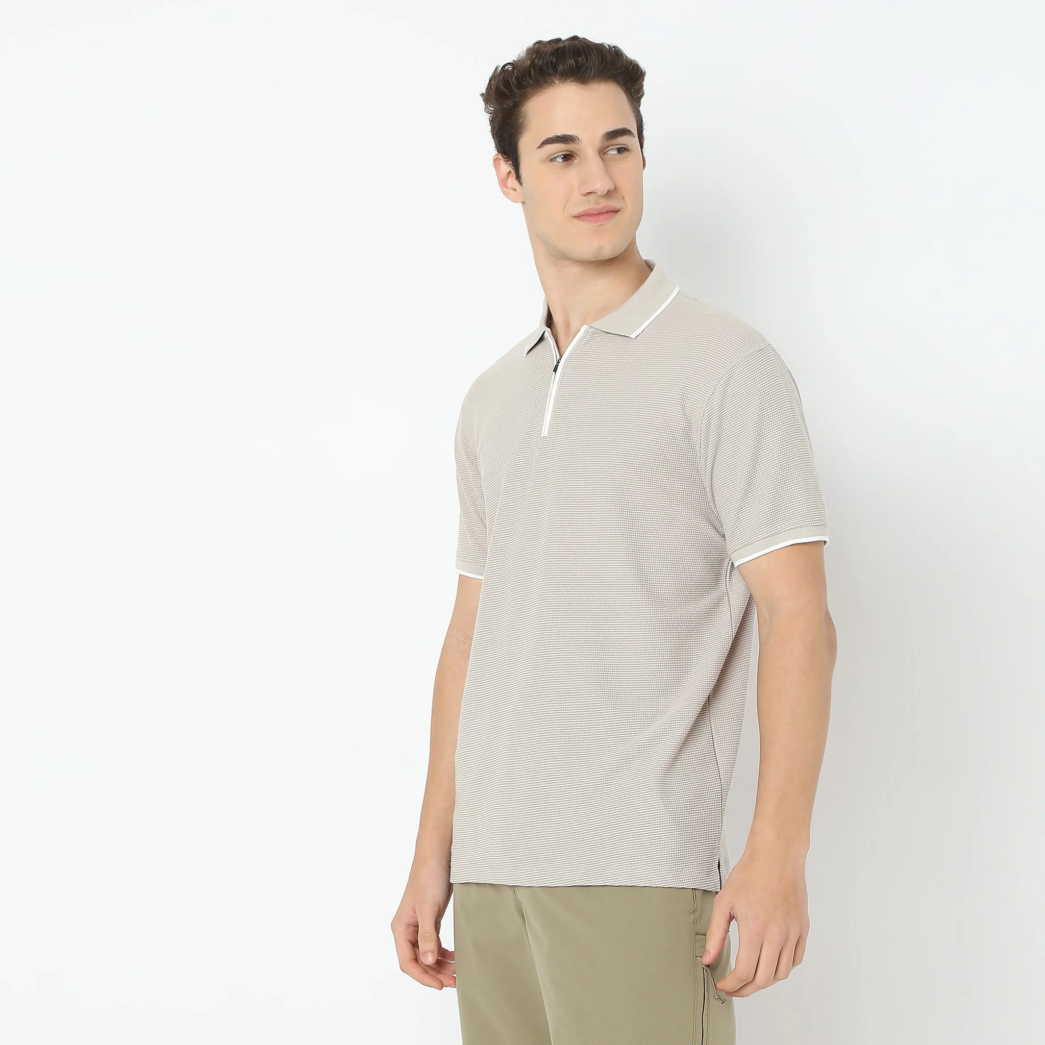 Smart Polo™ - Micro Waffle Knit Structure With modern Tipping and Zip Neck - Image 4