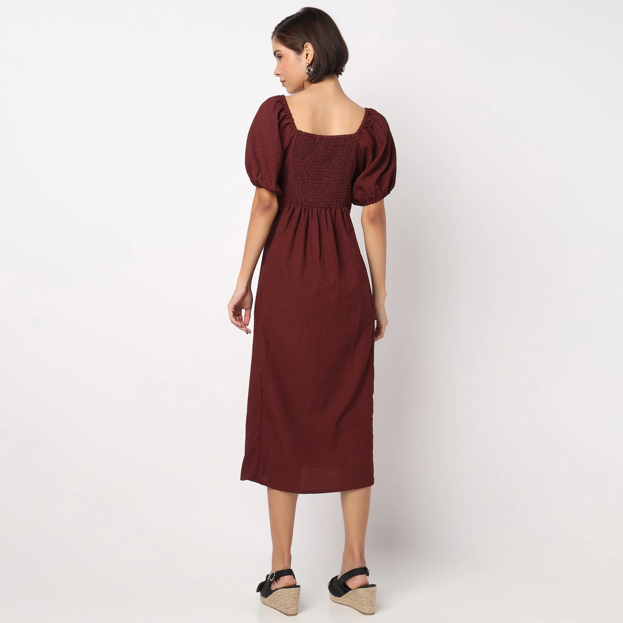 Structured Puff Sleeve Flared Dress - Image 3