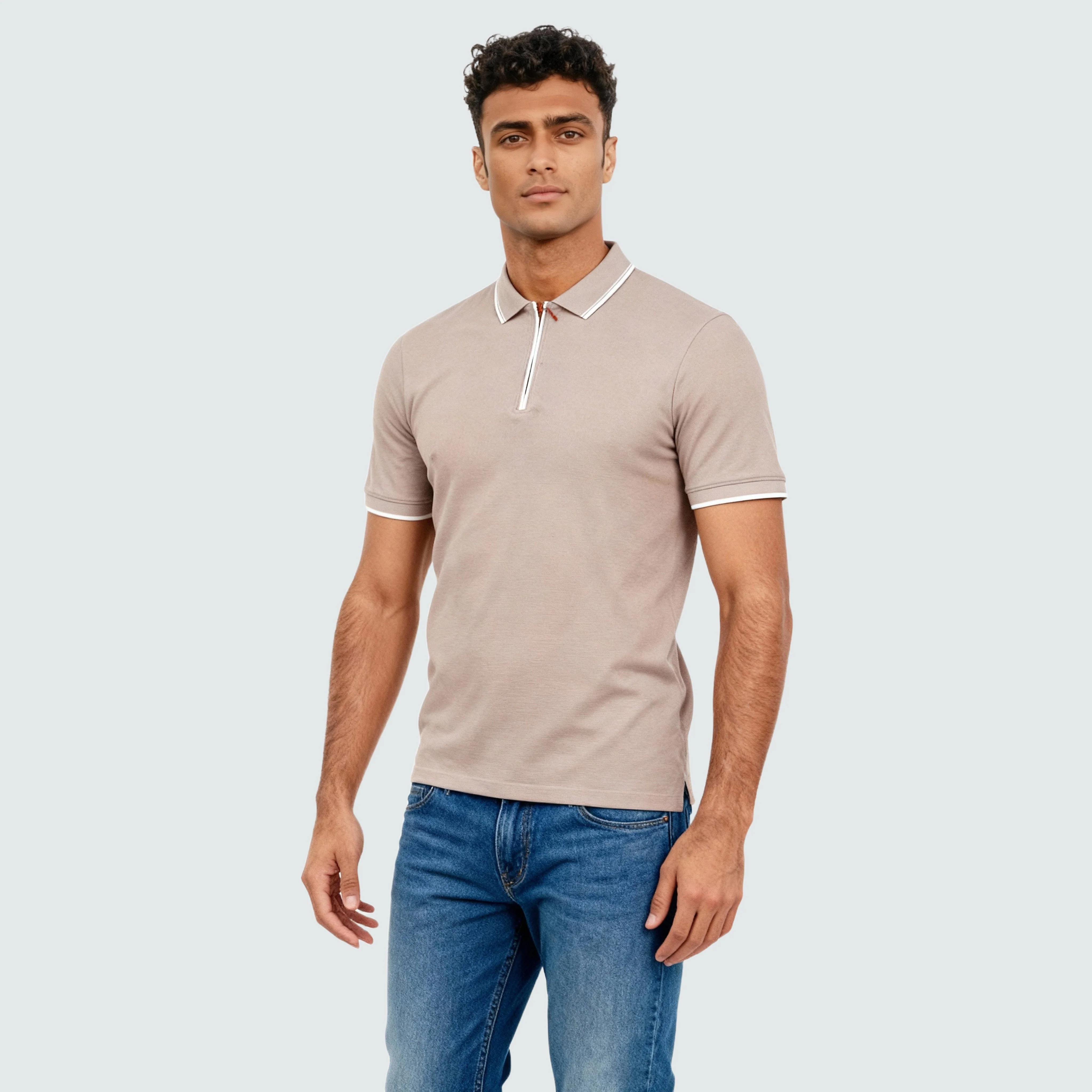 Smart Polo 2.0 Structured Knit with Trim-Zip Neck T-Shirt - Image 30