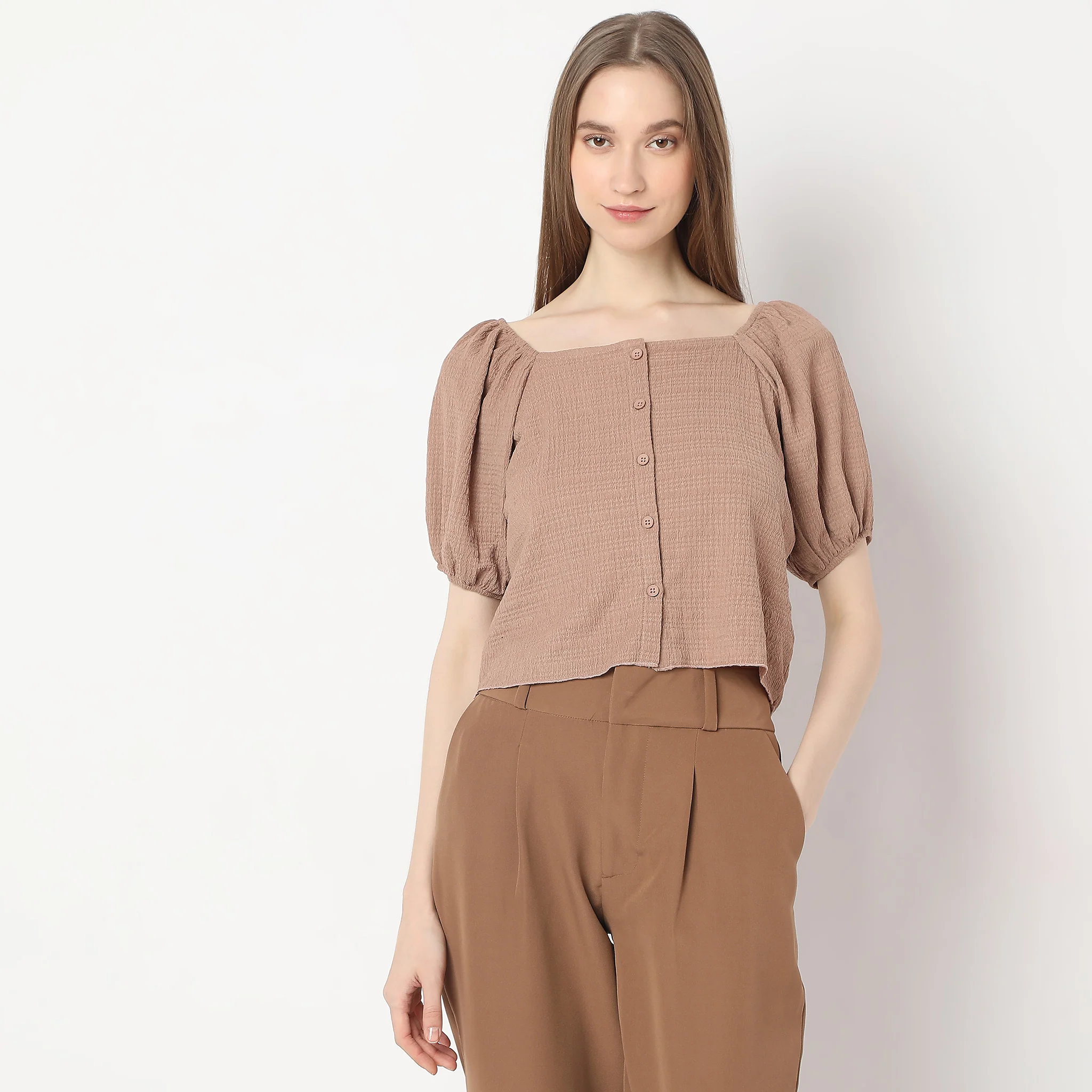 Structured Square Neck Pleasant Sleeve Knit Top - Image 7