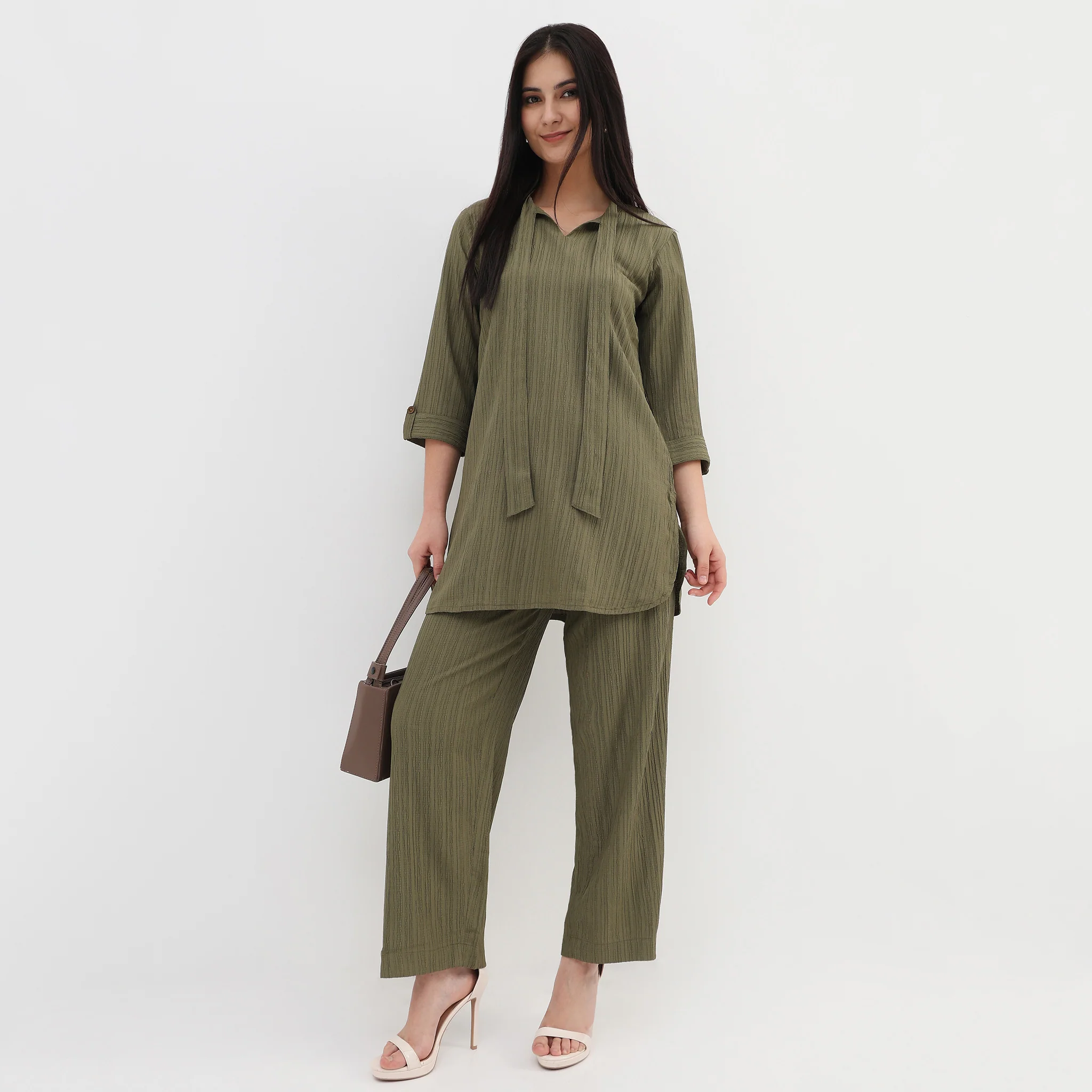 Structured Tie-Up Kurta with Pant Set