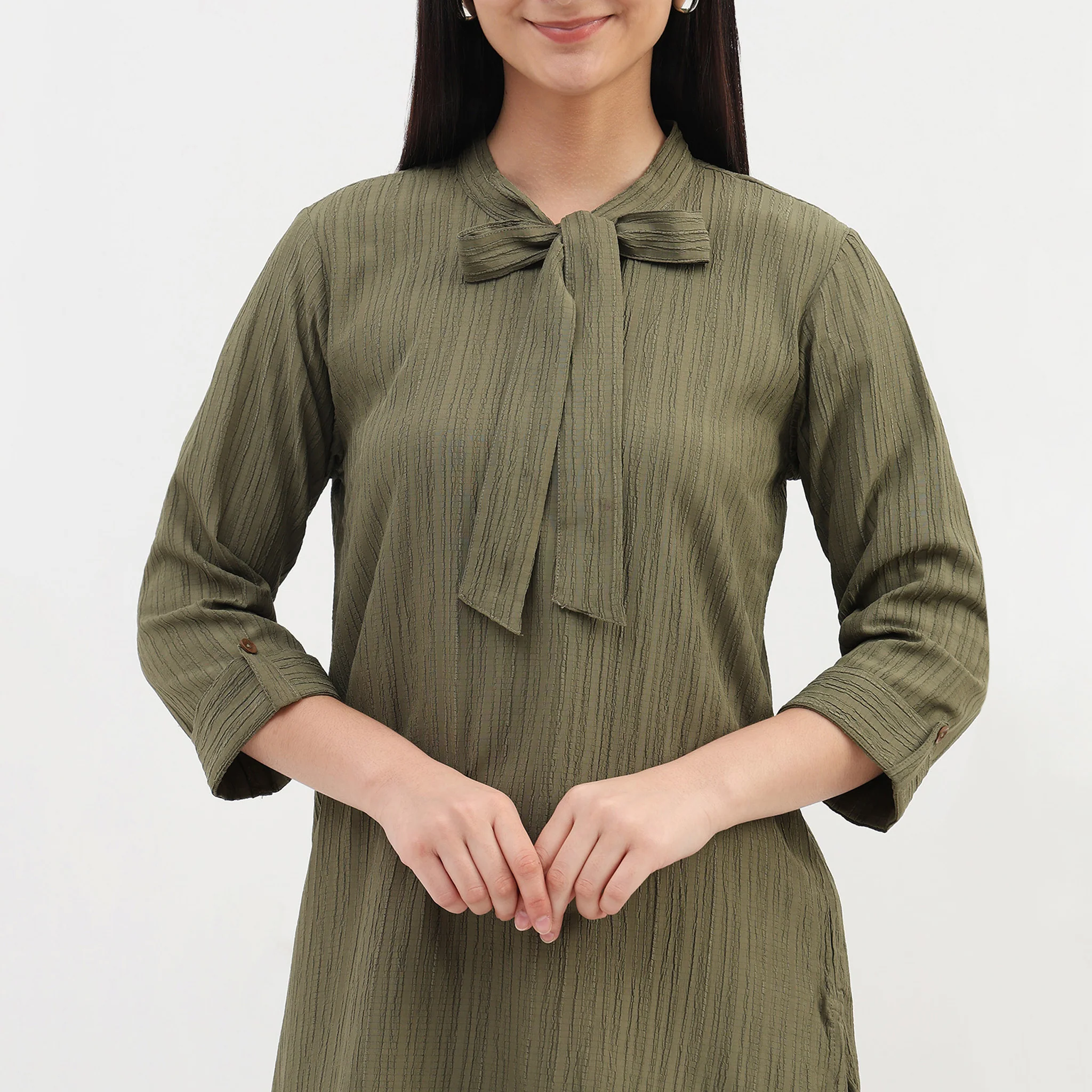 Structured Tie-Up Kurta with Pant Set - Image 4