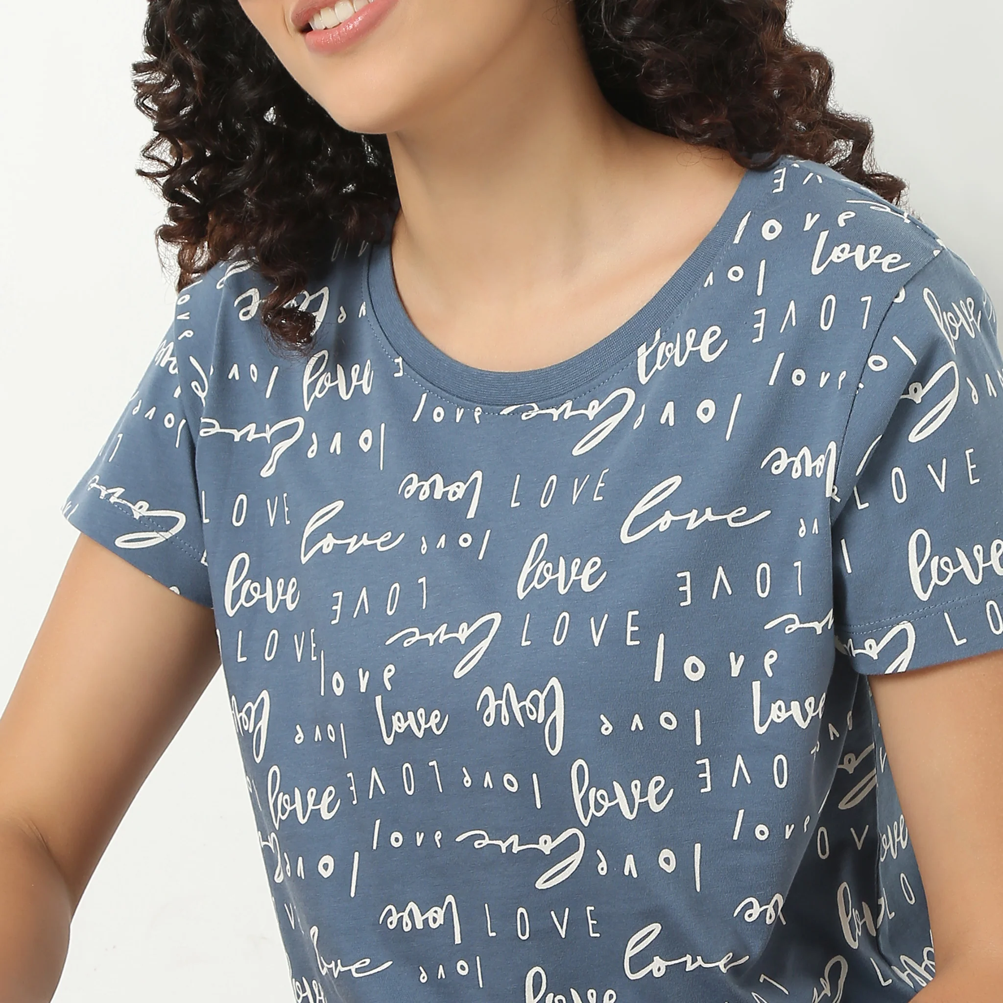 Text Print Crew Neck Loungewear T-Shirt - Image 4