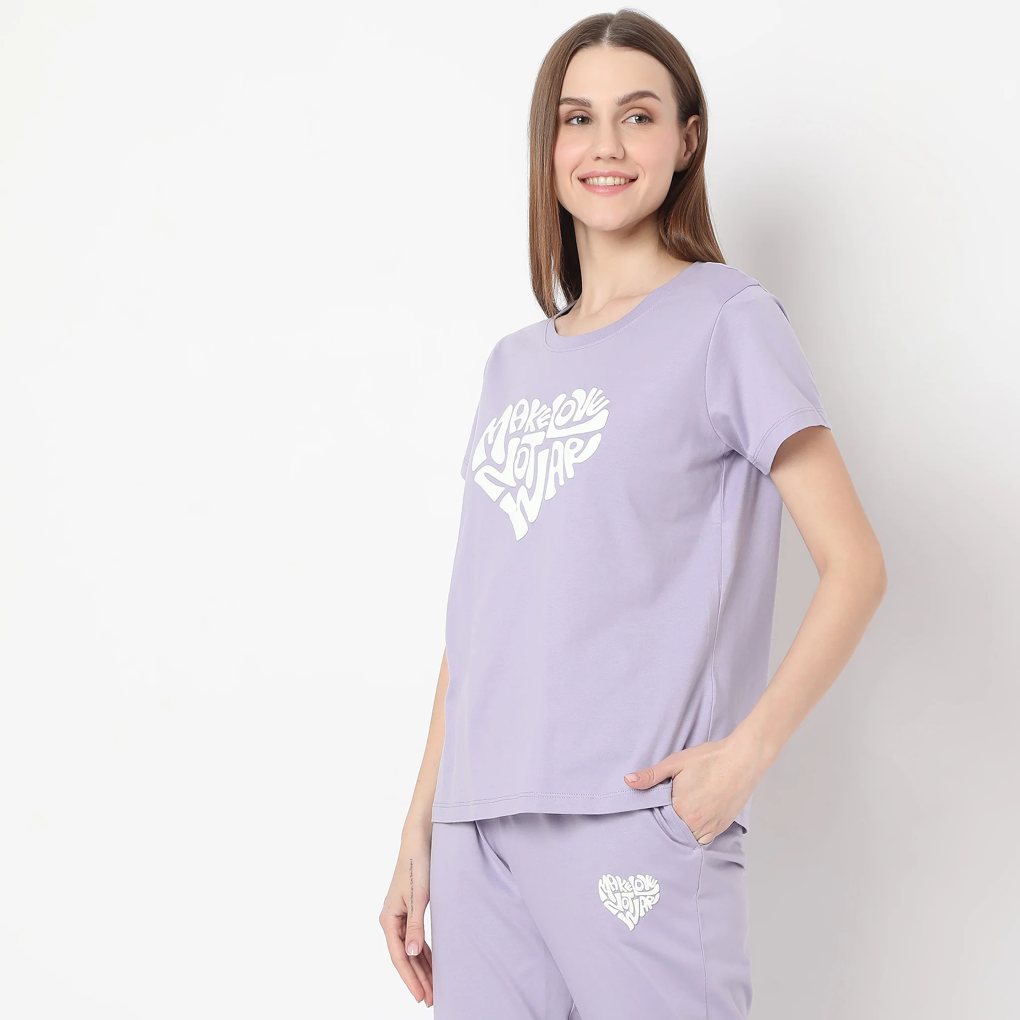 Text Print Straight Lounge T-Shirt - Image 5