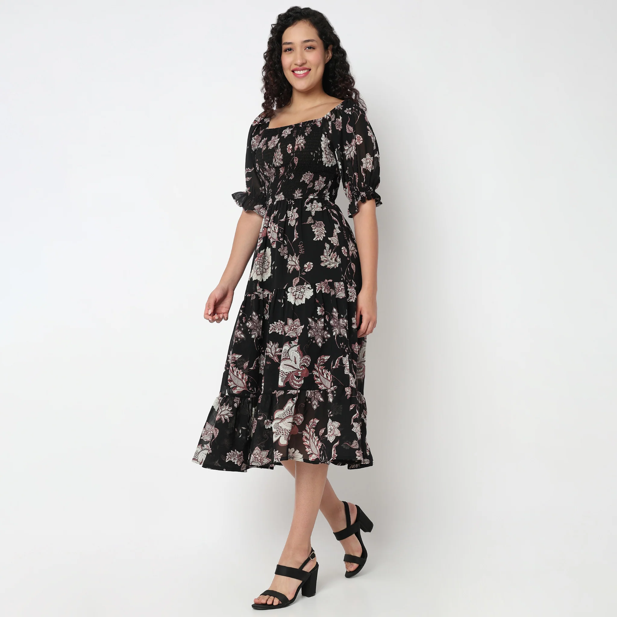 Tiered Floral Dress with Elasticated Sleeve - Image 5