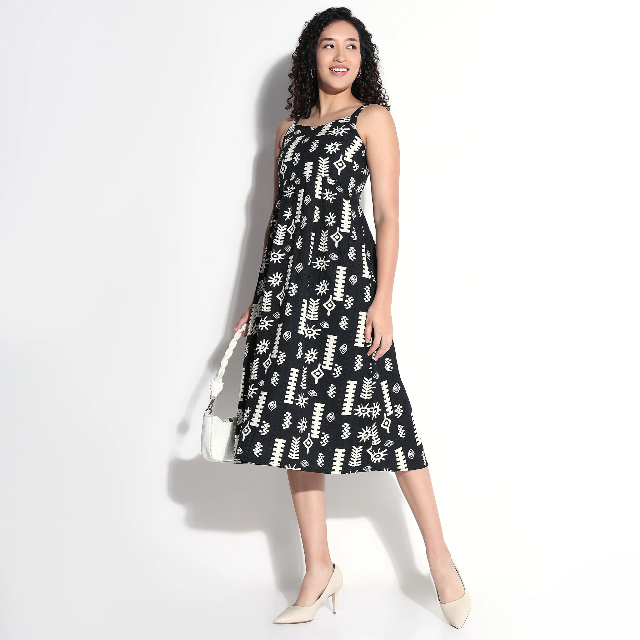 Tribal Print Square Neck Midi Dress