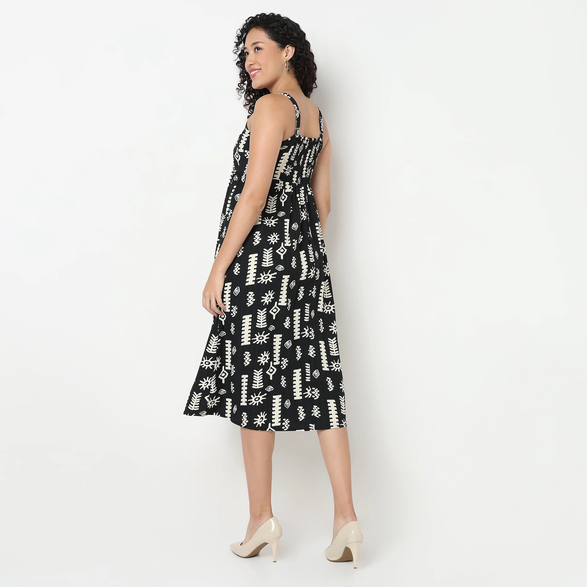 Tribal Print Square Neck Midi Dress - Image 3