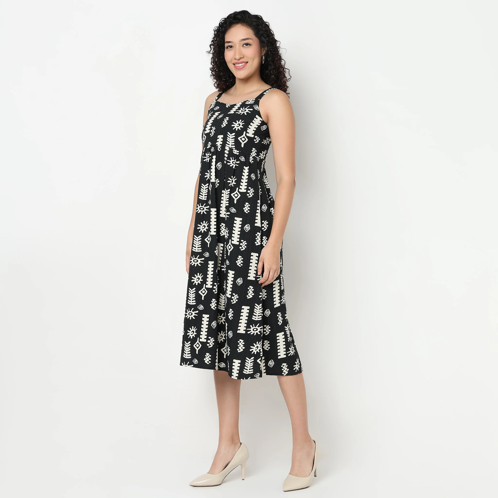 Tribal Print Square Neck Midi Dress - Image 5