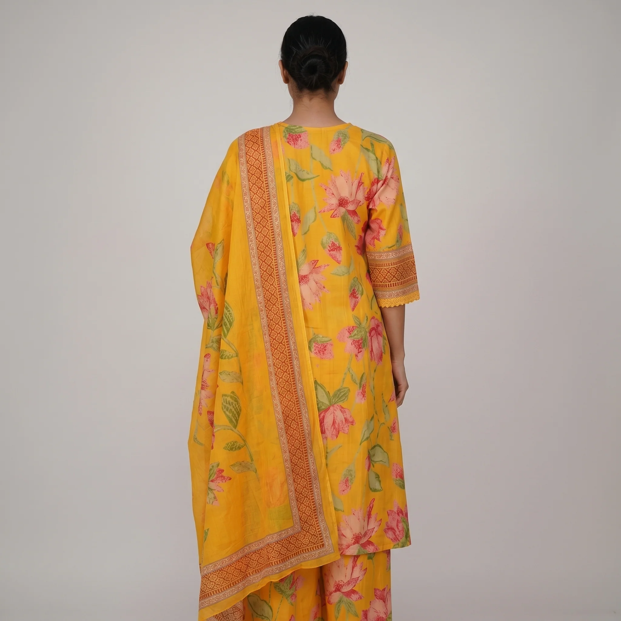 V-Neck A-Line Kurta and Pant with Dupatta Set - Image 3