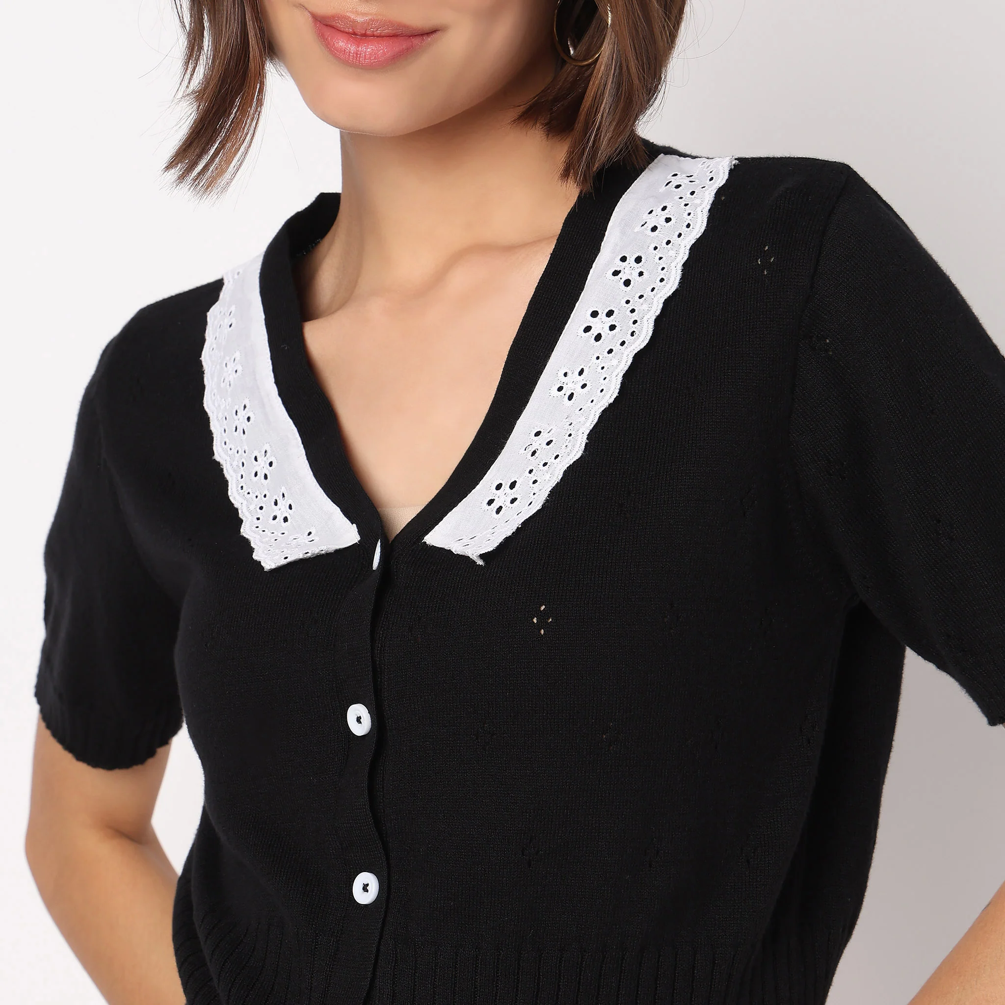 V-Neck Cotton Crop T-Shirt - Image 4