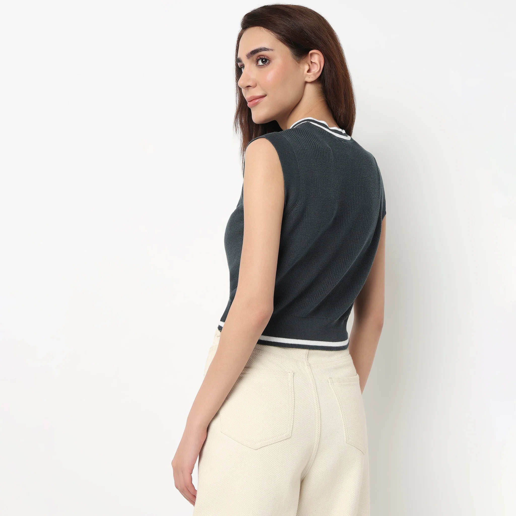 V-Neck Cotton Flatknit Top - Image 3