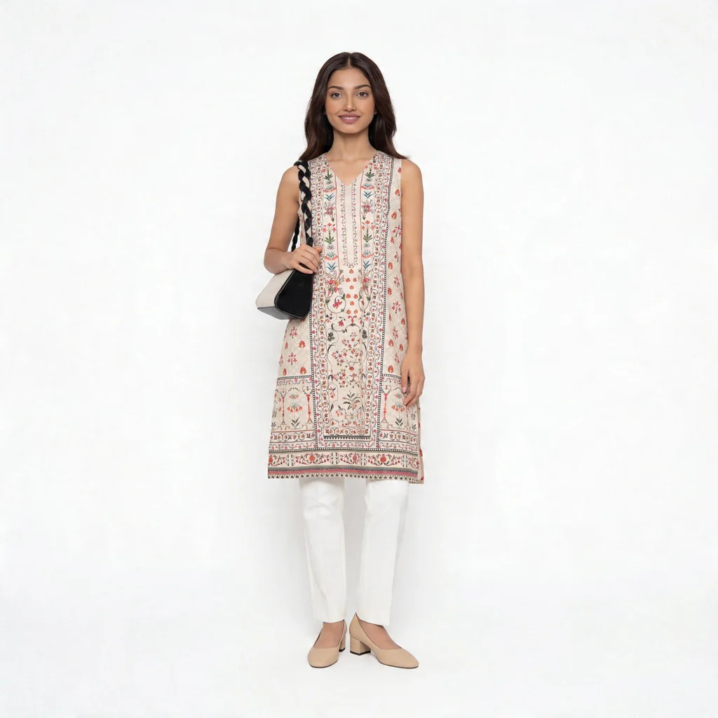 V-Neck Embroidered Kurta