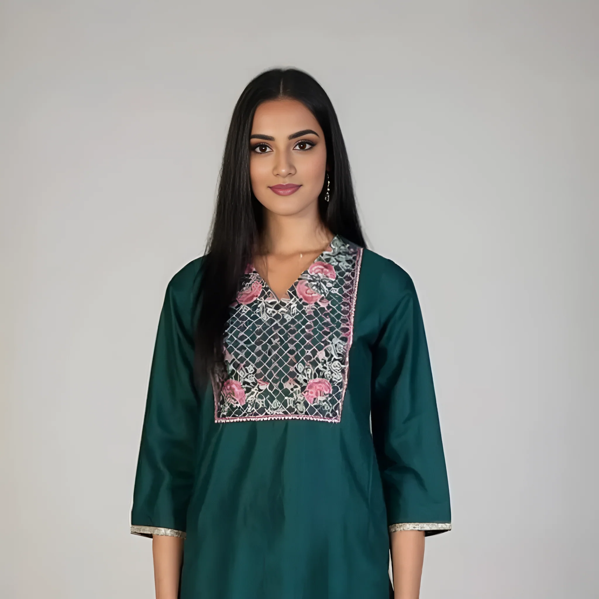 V-Neck Embroidered Straight Kurta - Image 6