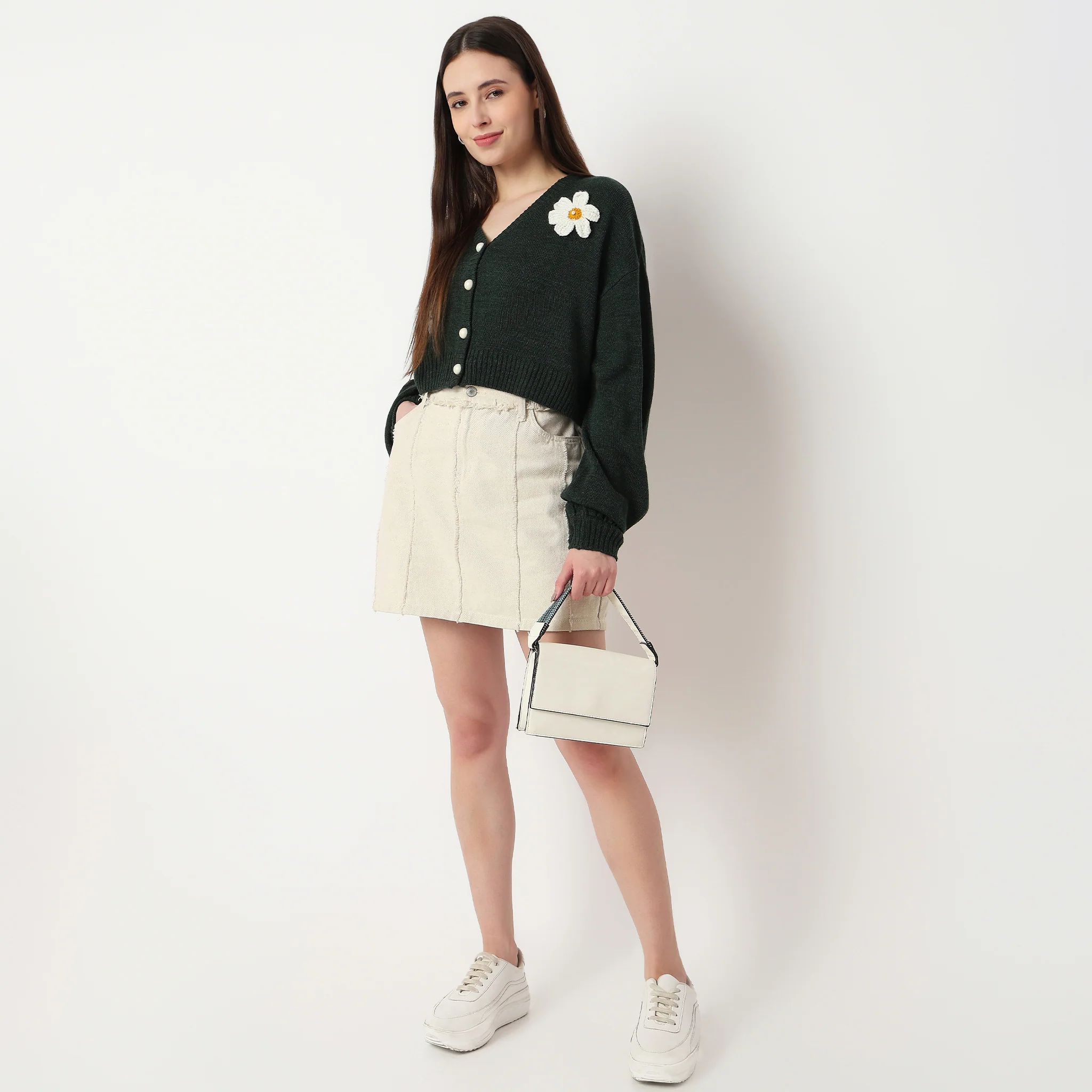 V-Neck Full Sleeve Flatknit Top