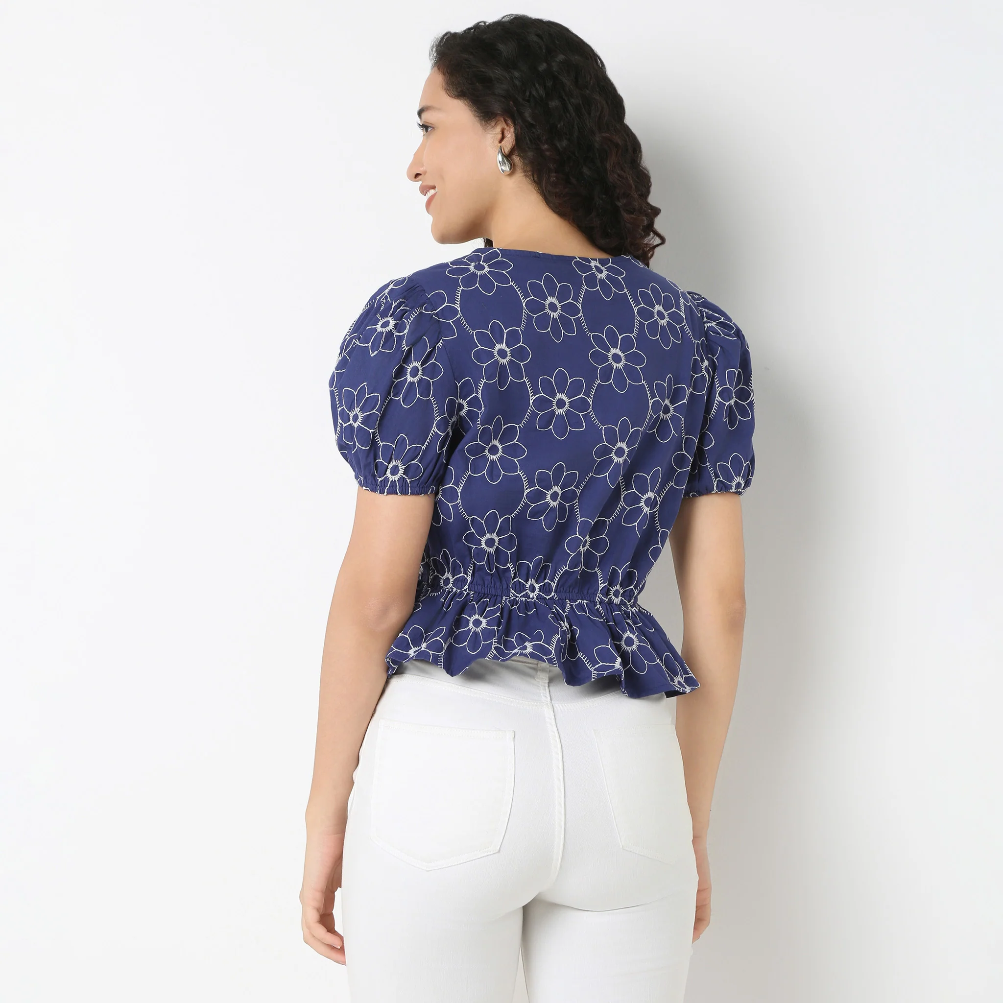 V-Neck Peplum Embroidered Top - Image 3