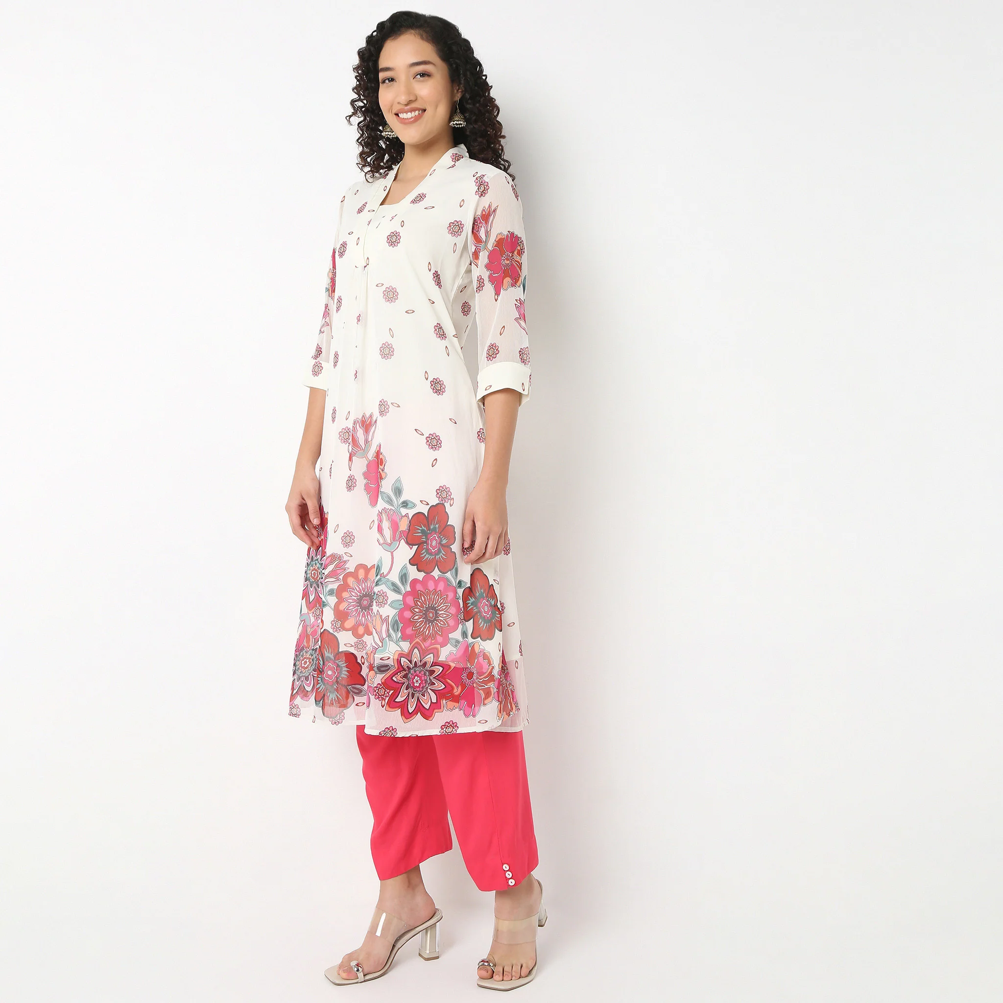 V-Neck Printed Below Knee Flared Kurta - Image 5