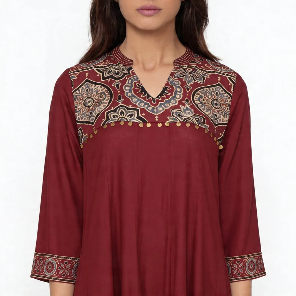 V-Neck Printed Kalidar Kurta with Pant and Dupatta Set - Image 4